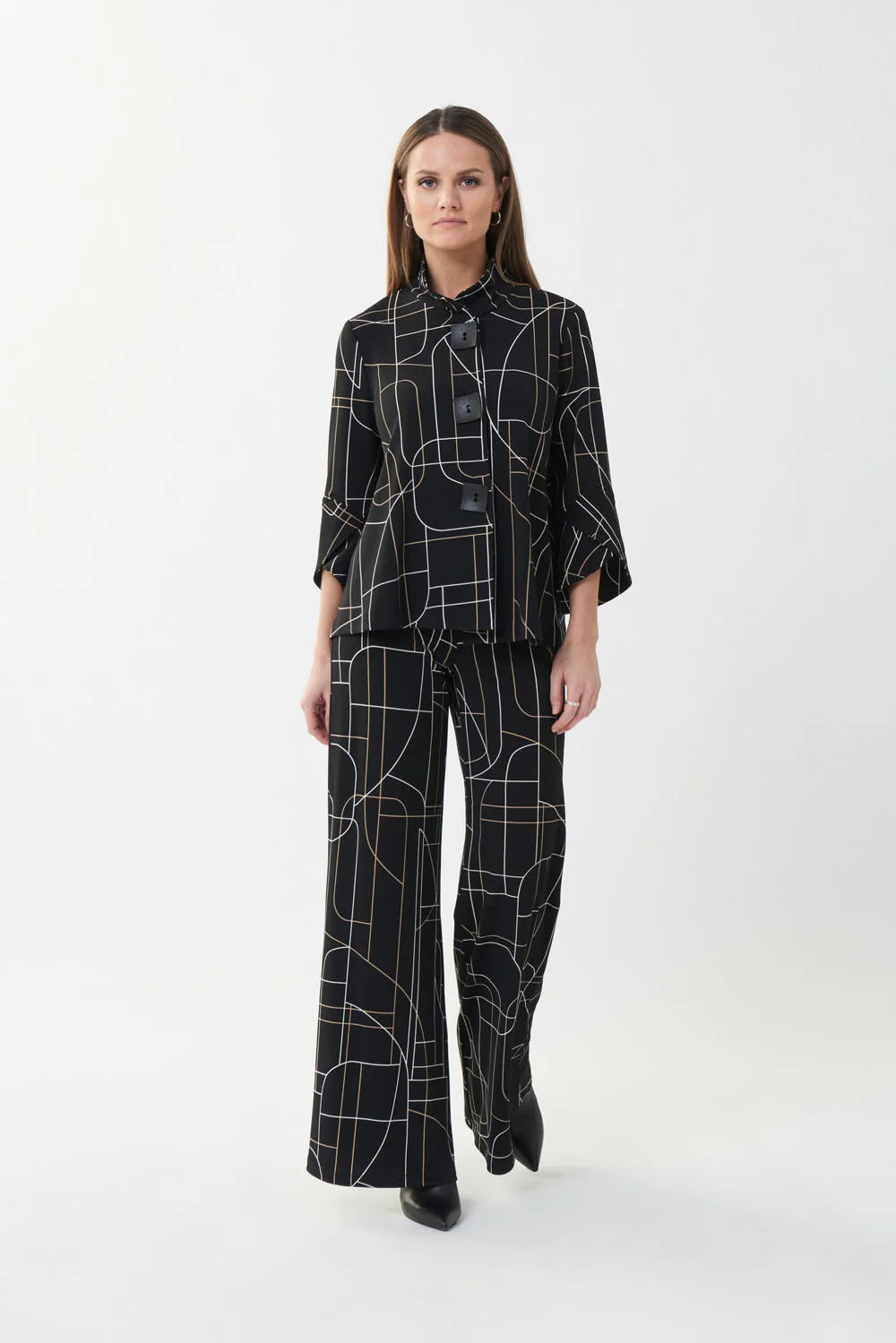 Joseph Ribkoff Black/Multi Wide Leg Pant Style 223282