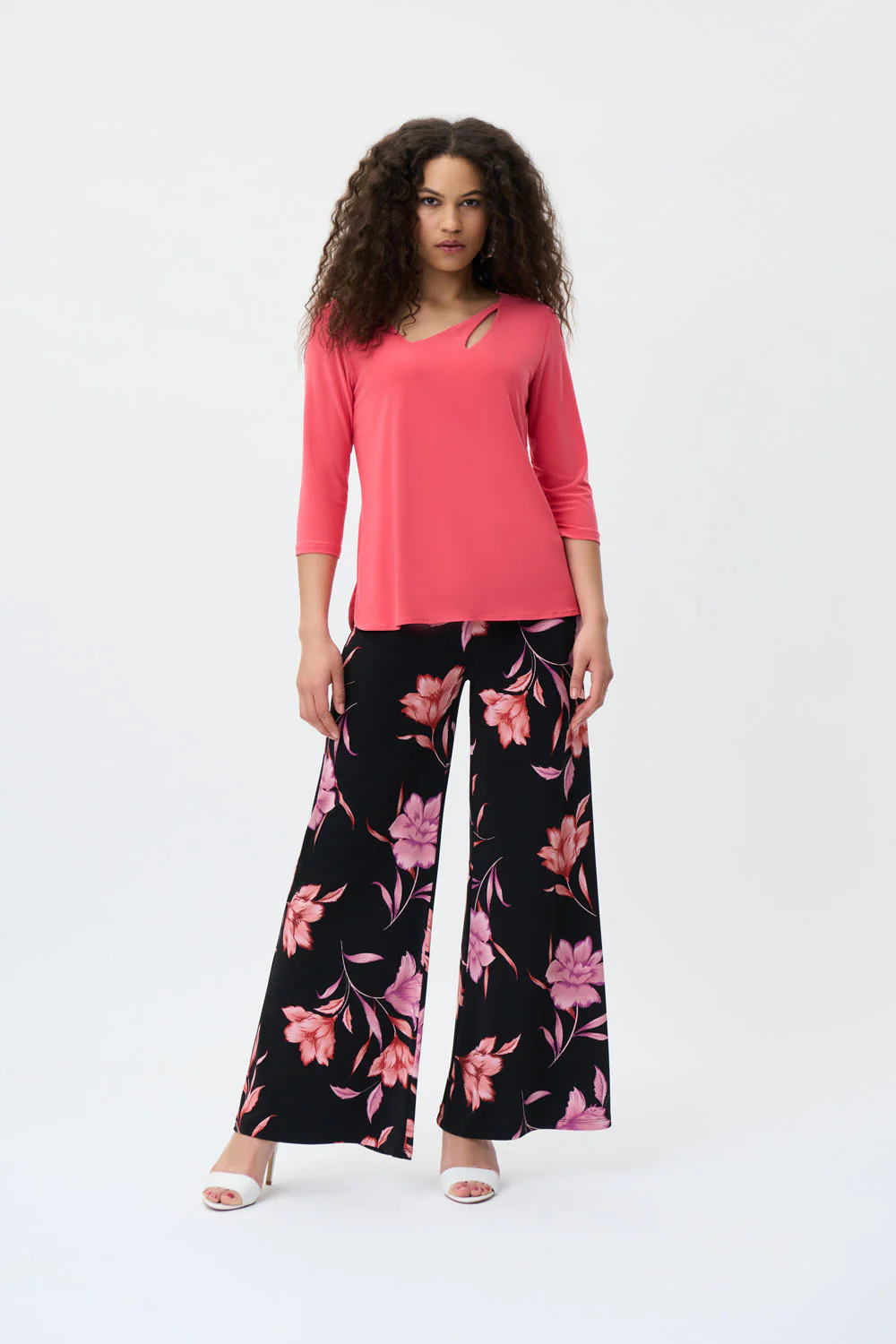 Joseph Ribkoff Black/Multi Wide Leg Pants Style 231301 - Image 4