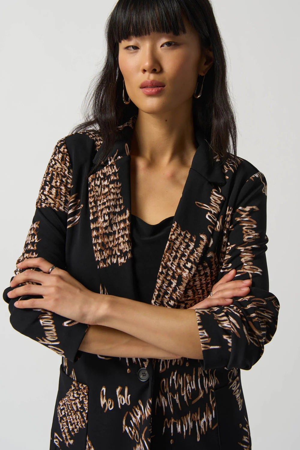 Joseph Ribkoff Black/Multi Wording Print Blazer Style 233121 - Image 2