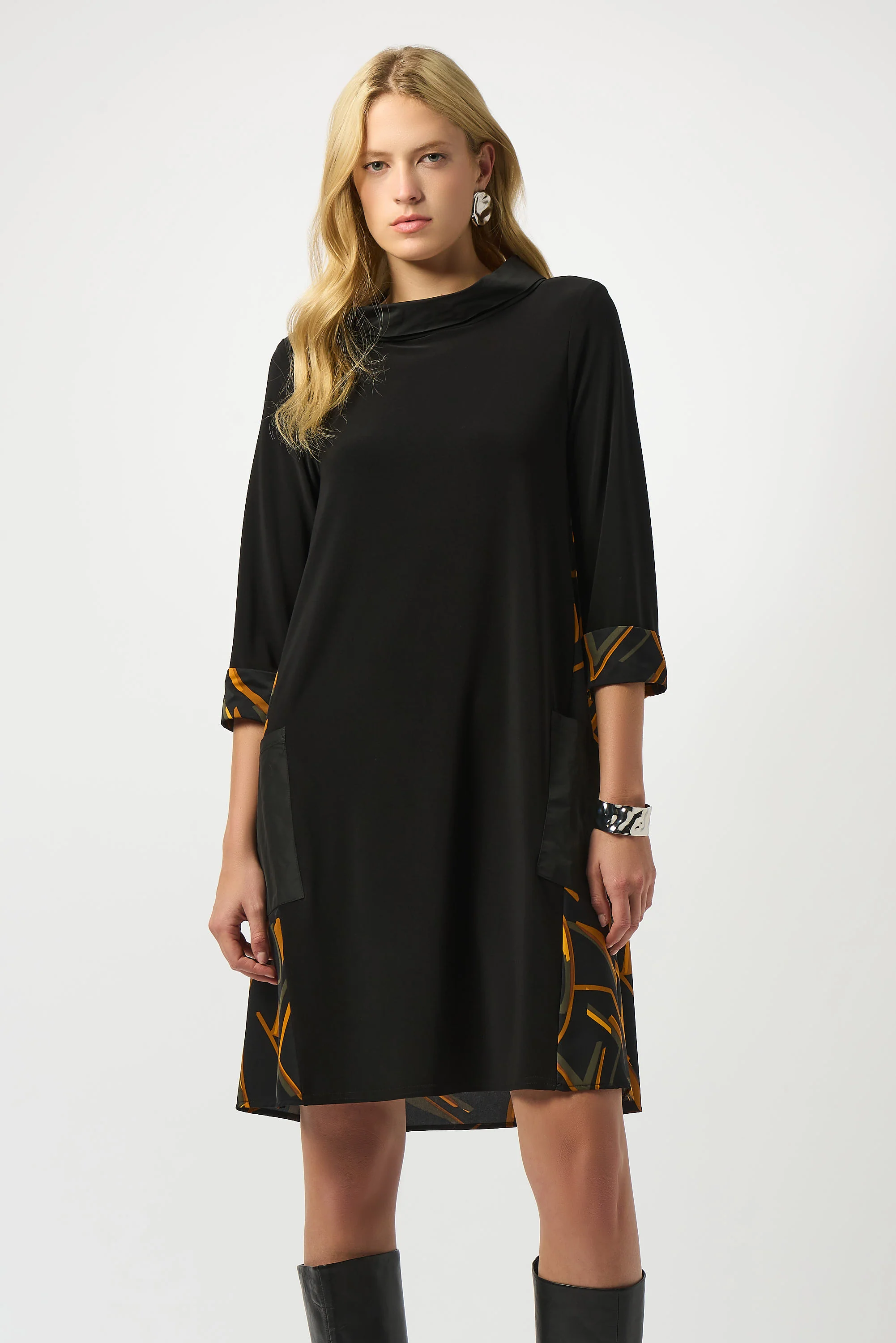 Joseph Ribkoff Black/Multi Abstract Print Dress Style 253186