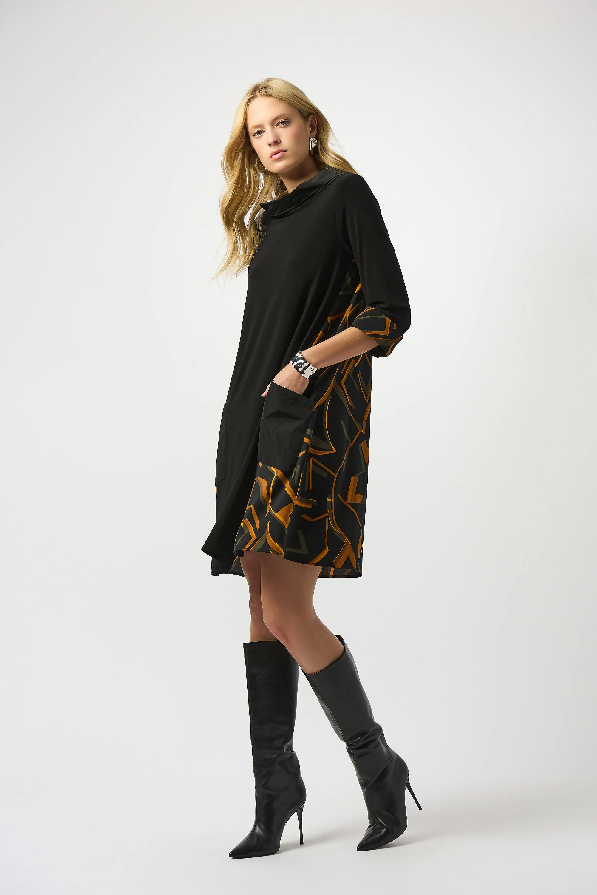 Joseph Ribkoff Black/Multi Abstract Print Dress Style 253186 - Image 2