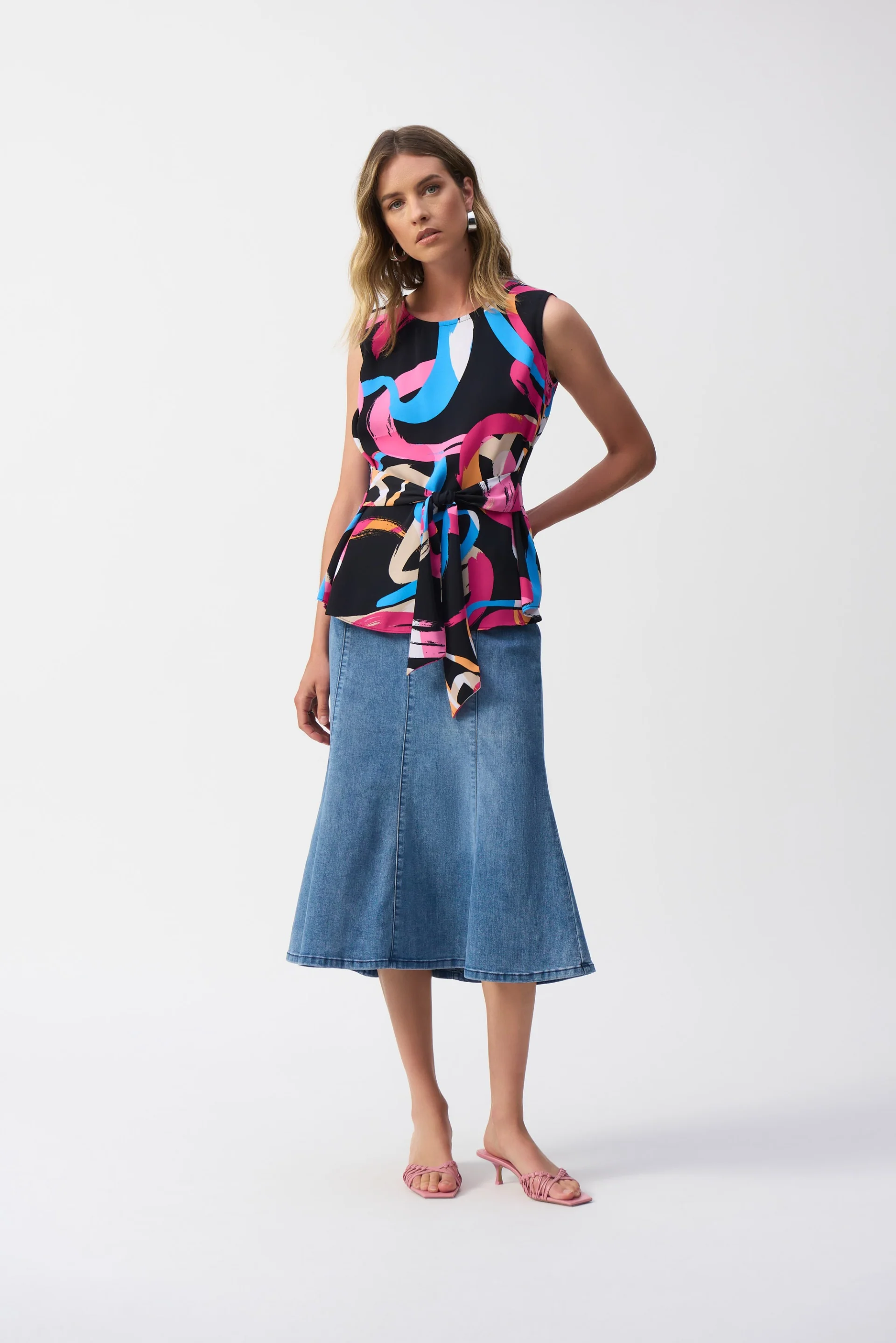 Joseph Ribkoff Black/Multi Woven And Flare Top Style 251170 - Image 2