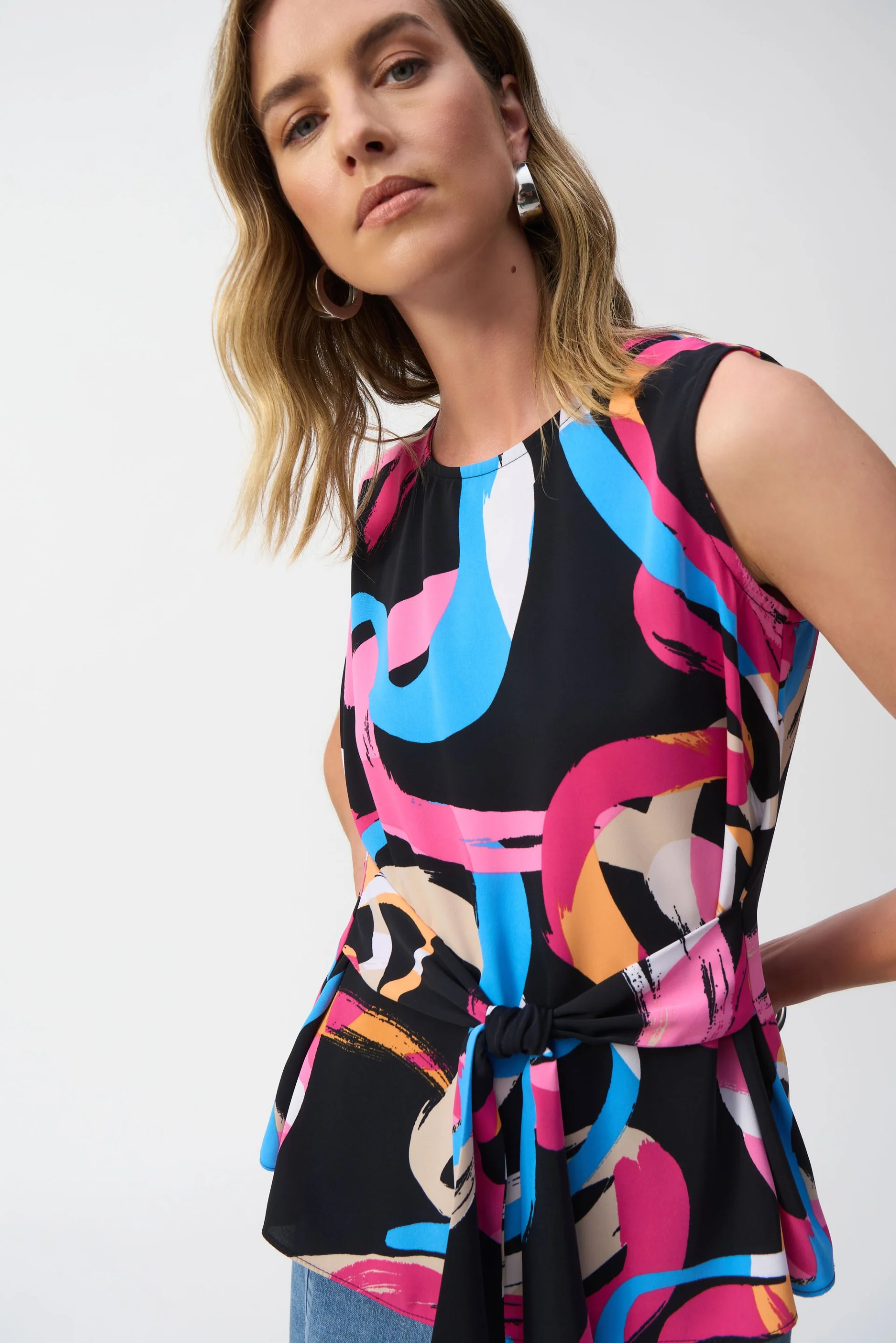 Joseph Ribkoff Black/Multi Woven And Flare Top Style 251170 - Image 3