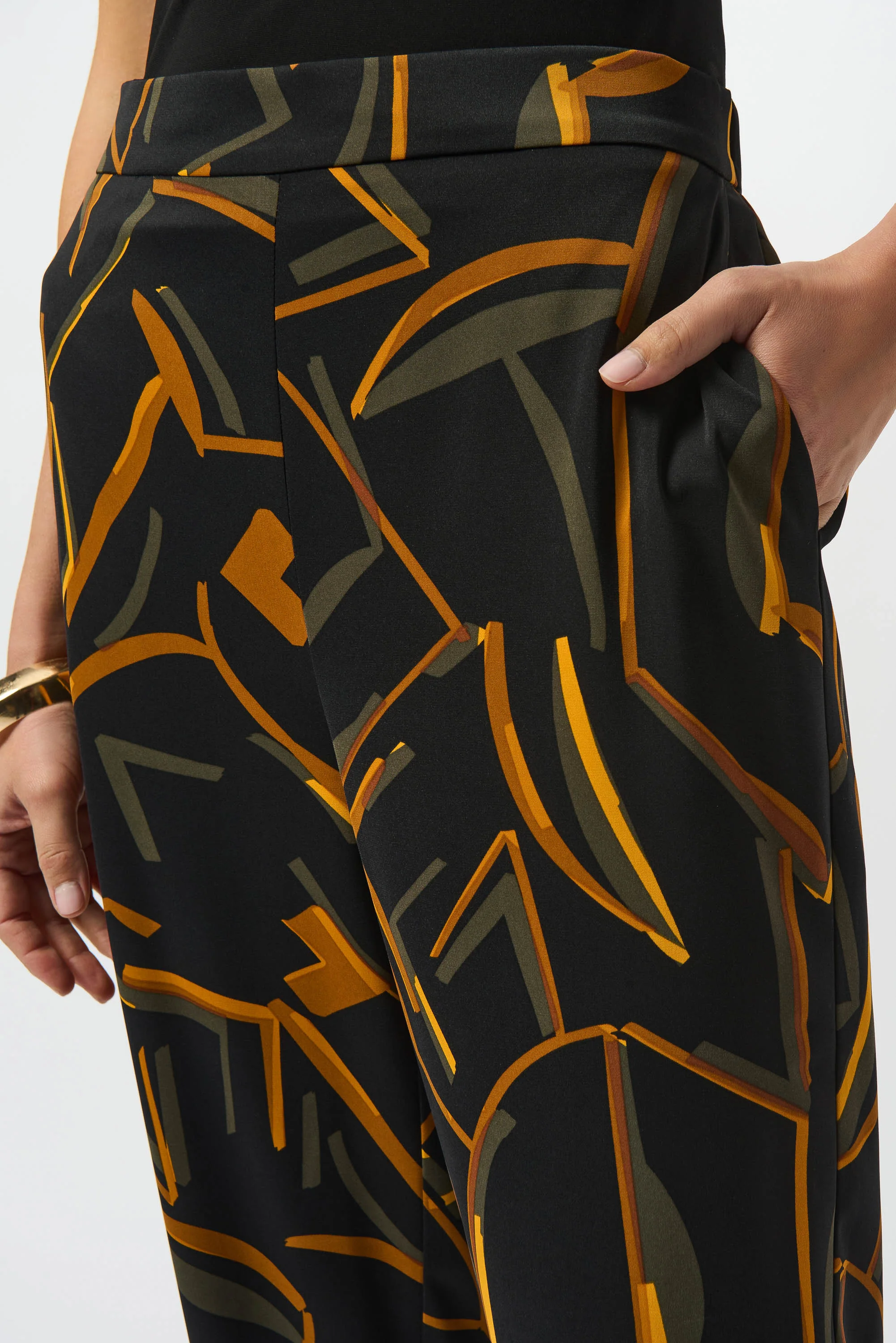 Joseph Ribkoff Black/Multi Woven Geometric Print Wide-Leg Pants Style 253239 - Image 4