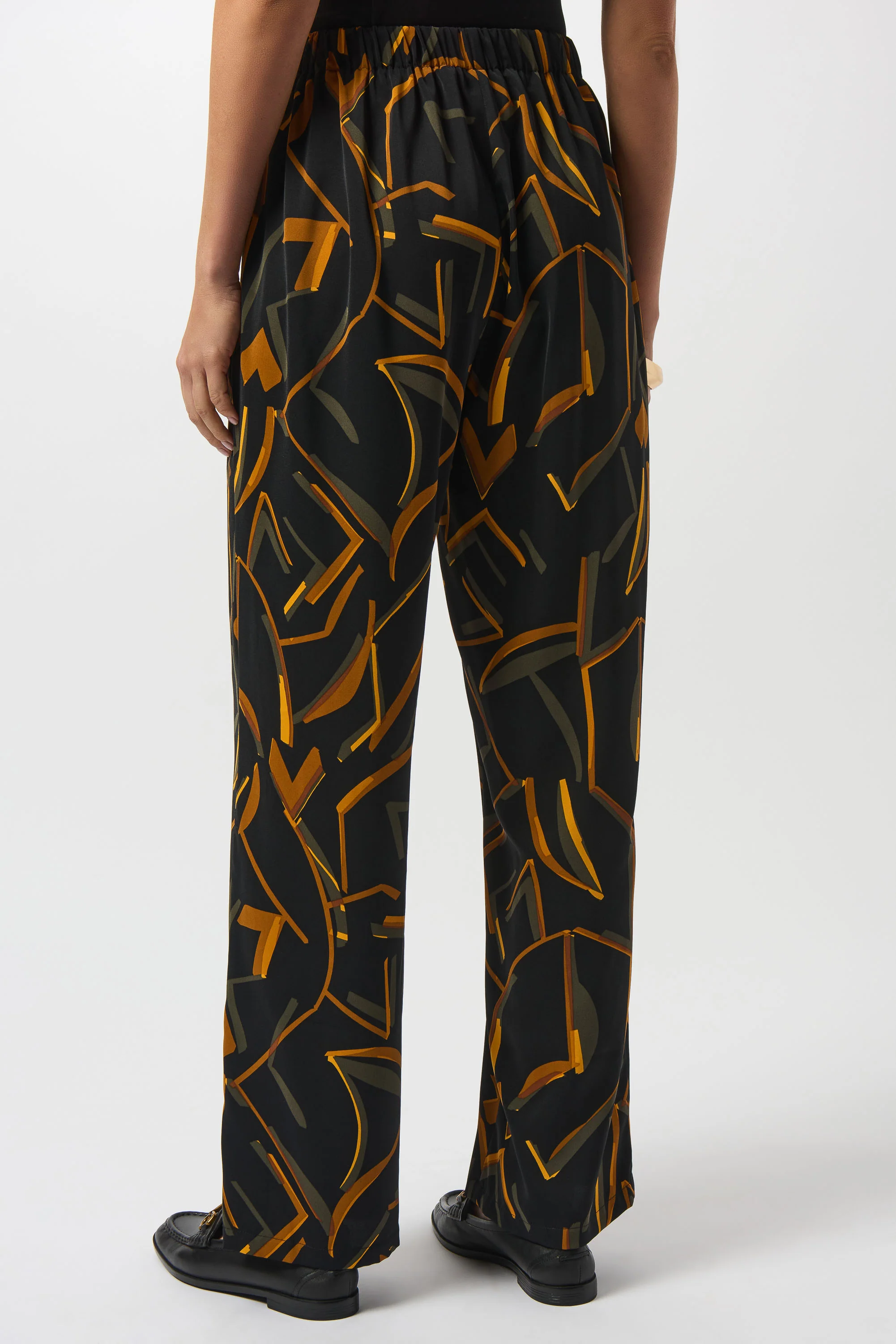 Joseph Ribkoff Black/Multi Woven Geometric Print Wide-Leg Pants Style 253239 - Image 5