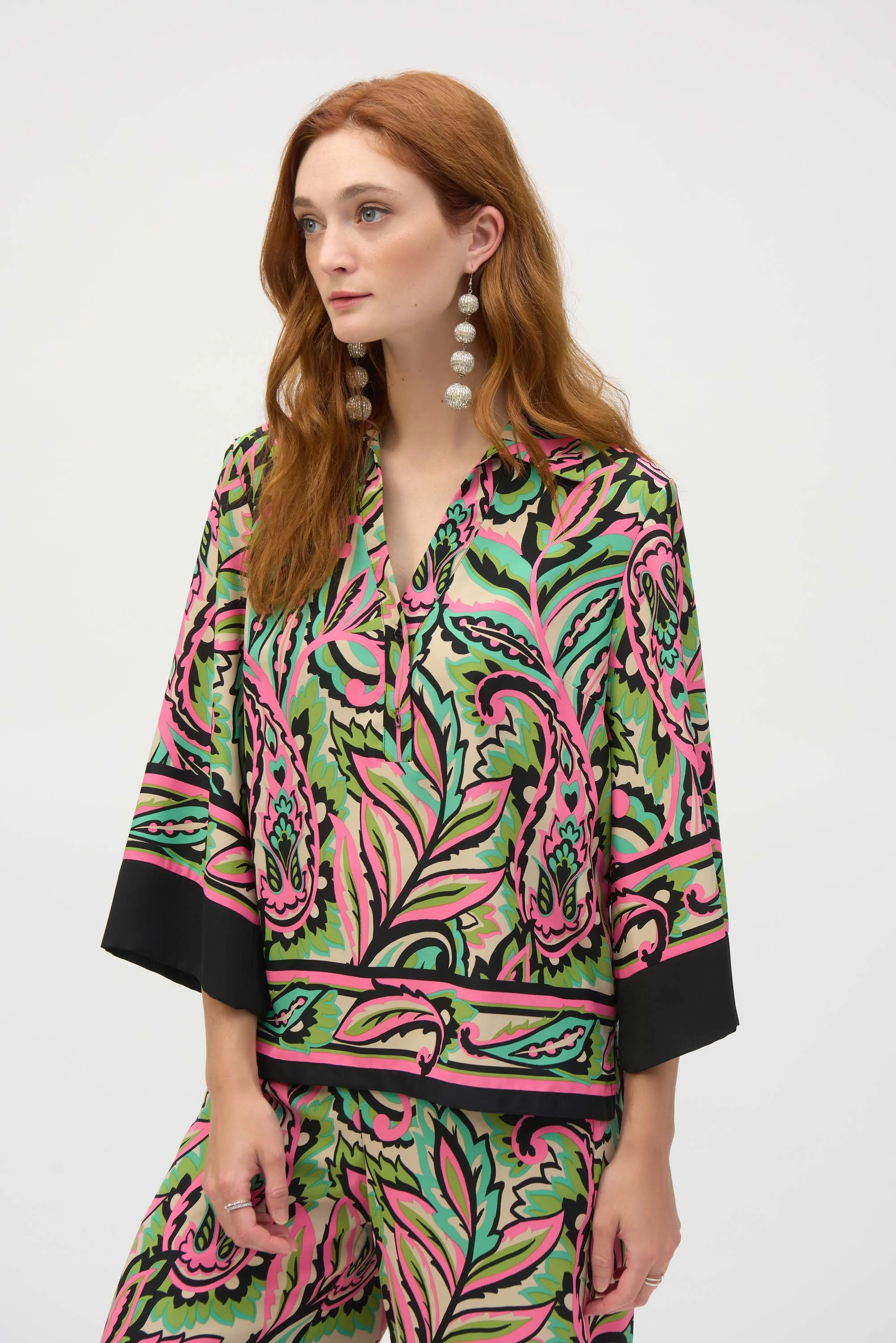 Joseph Ribkoff Black/Multi Woven Paisley Print Boxy Top Style 252141