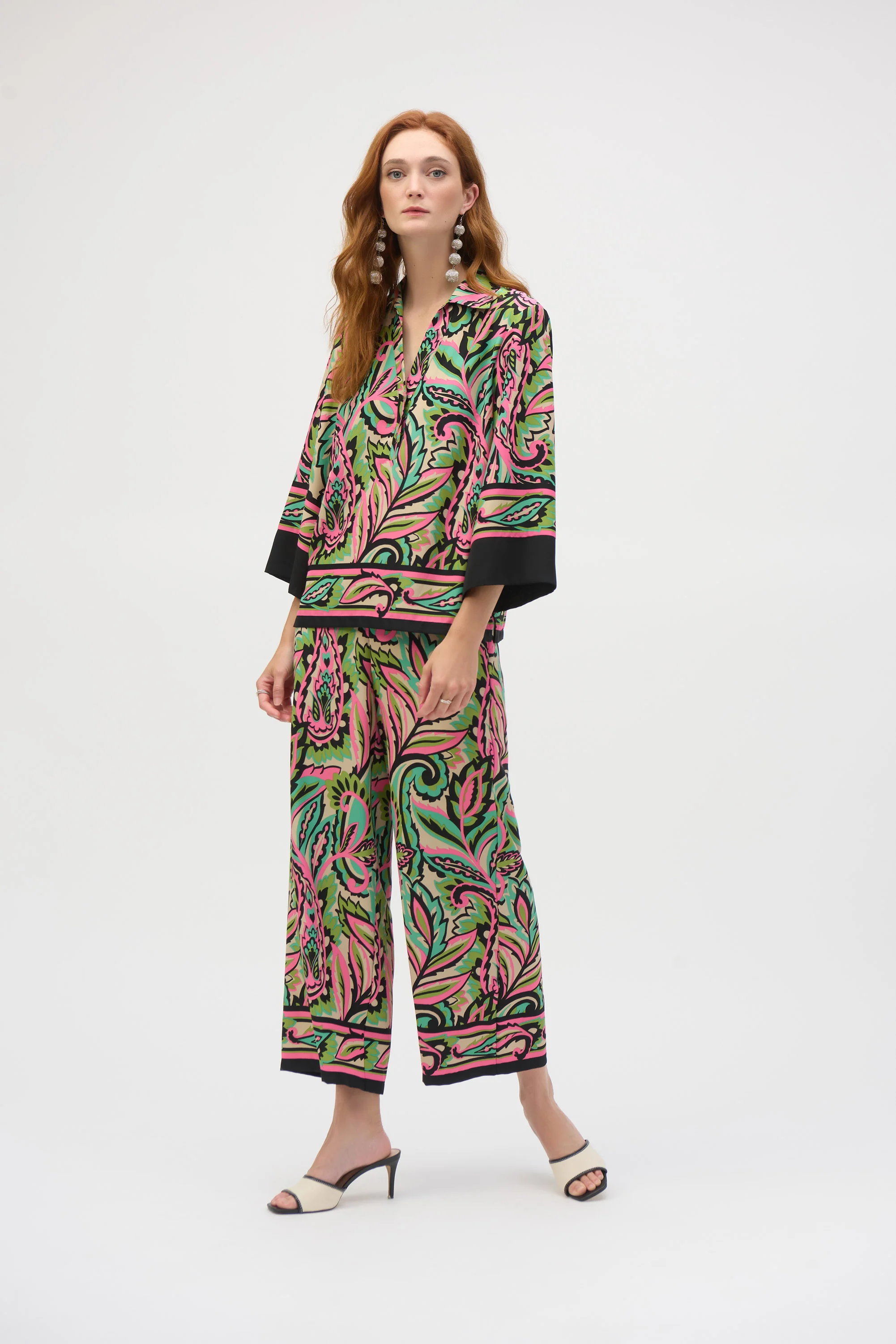 Joseph Ribkoff Black/Multi Woven Paisley Print Boxy Top Style 252141 - Image 2