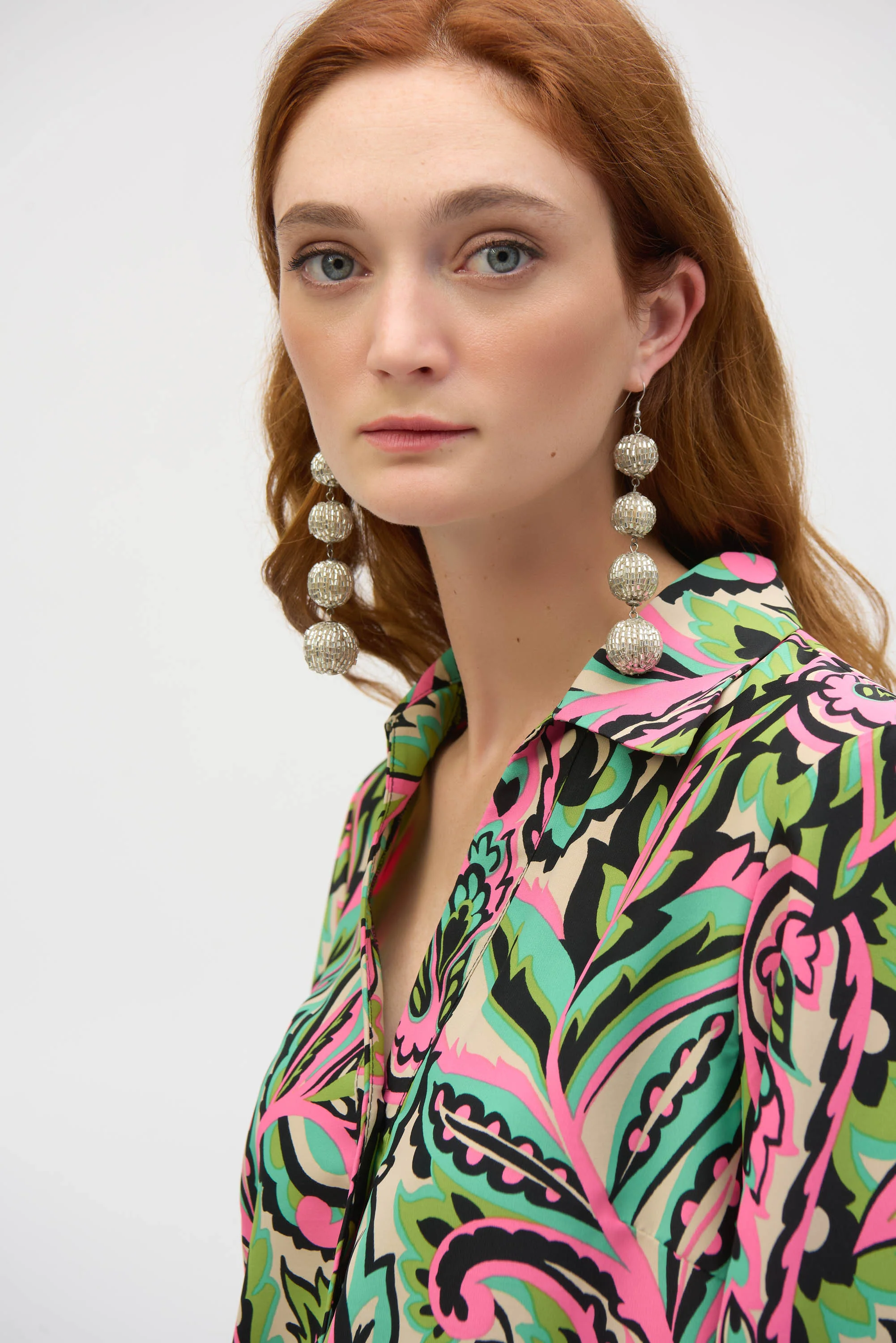 Joseph Ribkoff Black/Multi Woven Paisley Print Boxy Top Style 252141 - Image 3