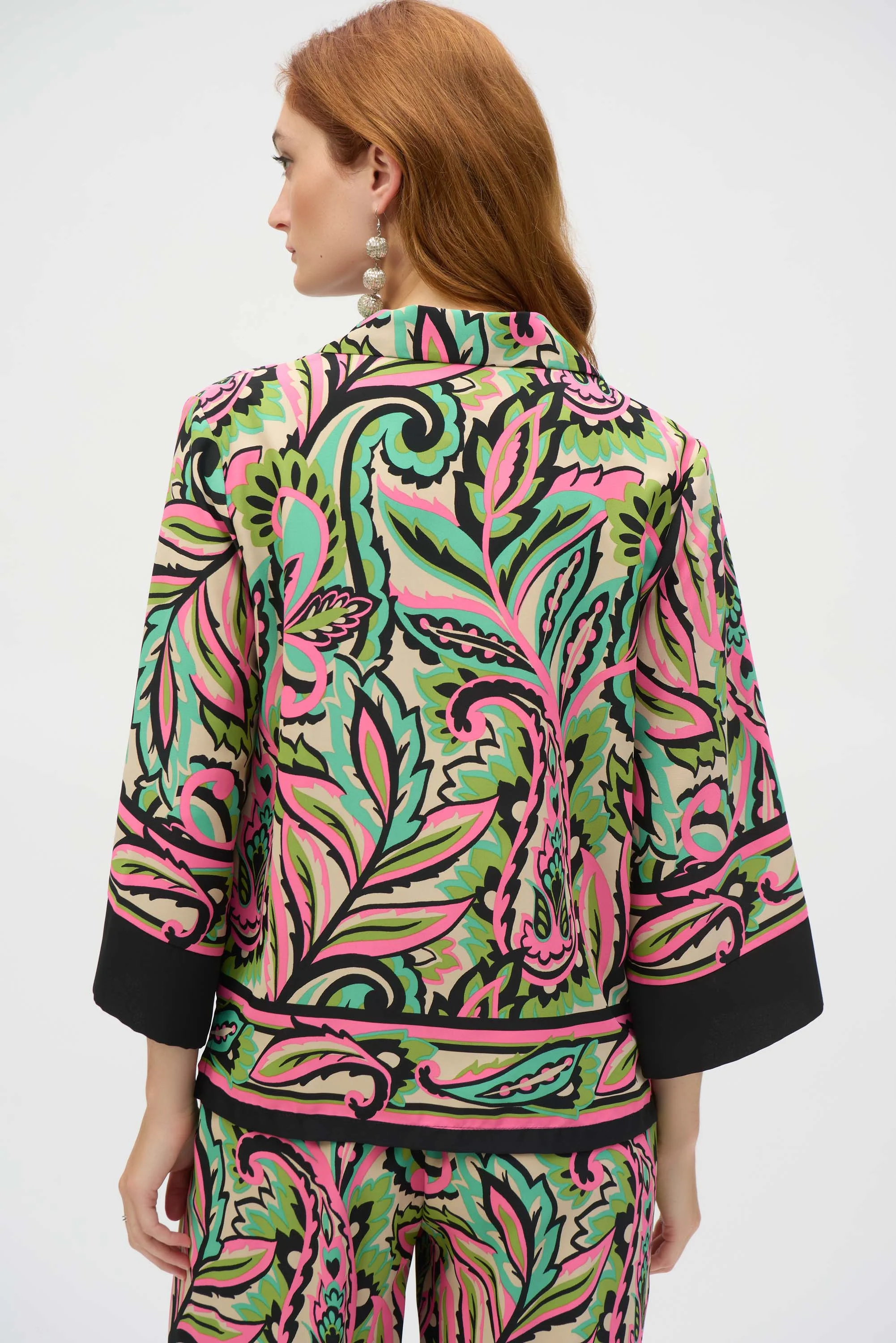 Joseph Ribkoff Black/Multi Woven Paisley Print Boxy Top Style 252141 - Image 4