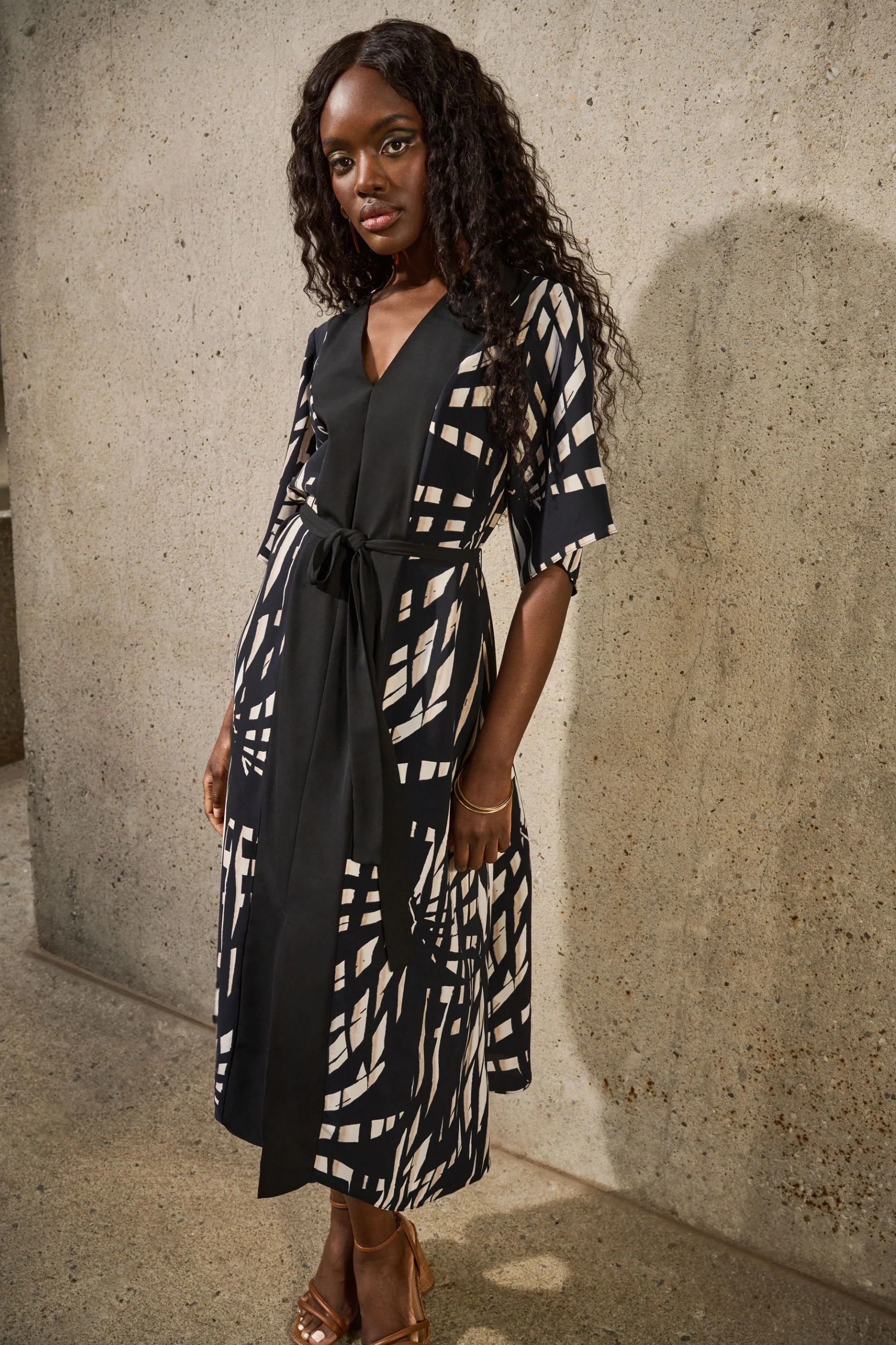Joseph Ribkoff Black/Multi Woven Tropical Print A-Line Dress Style 251154 - Image 2