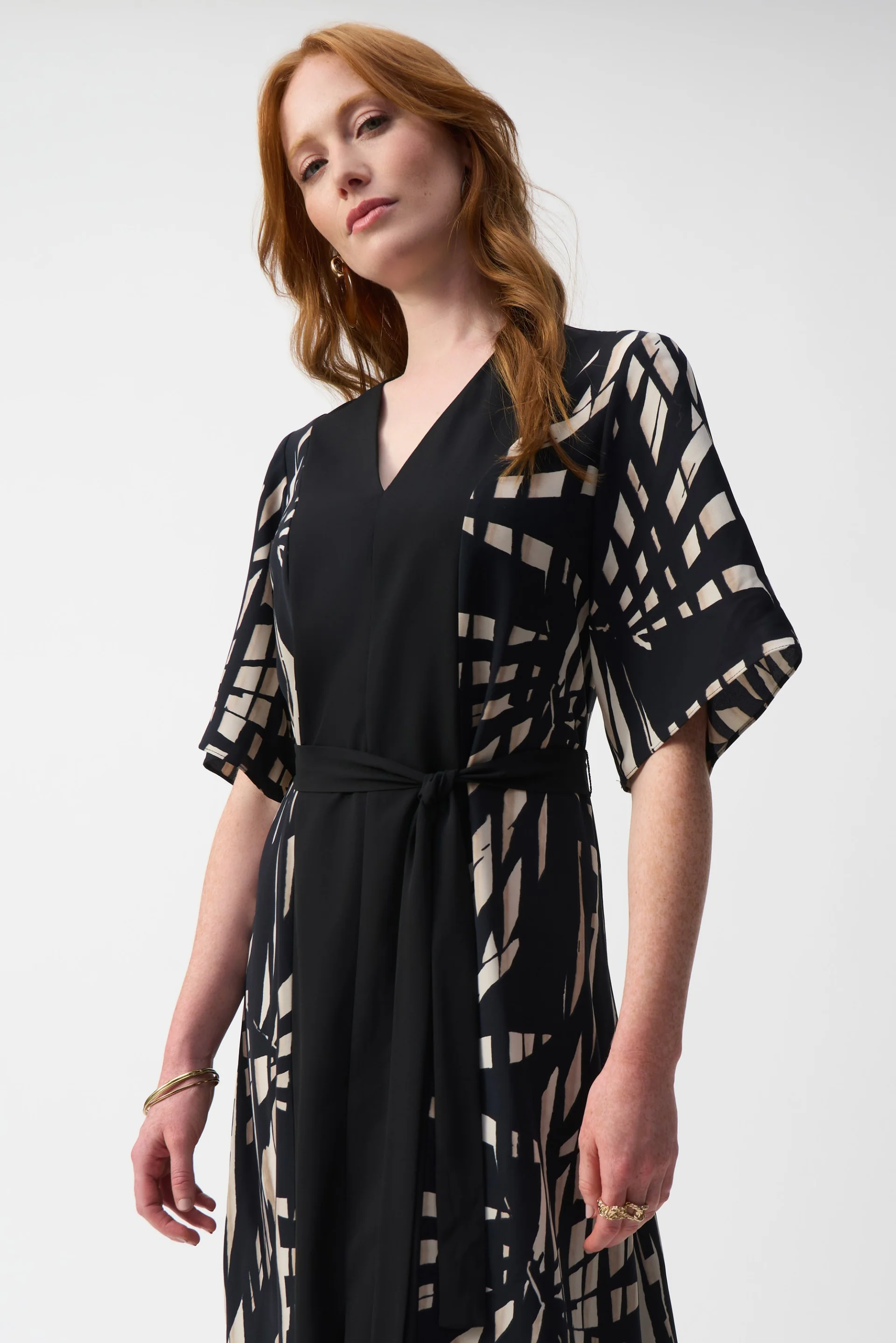 Joseph Ribkoff Black/Multi Woven Tropical Print A-Line Dress Style 251154 - Image 4