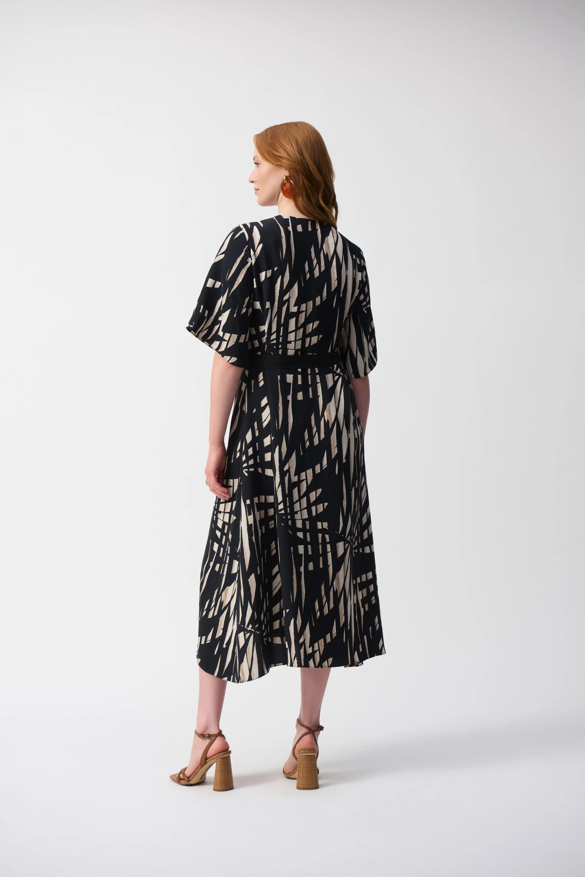 Joseph Ribkoff Black/Multi Woven Tropical Print A-Line Dress Style 251154 - Image 5