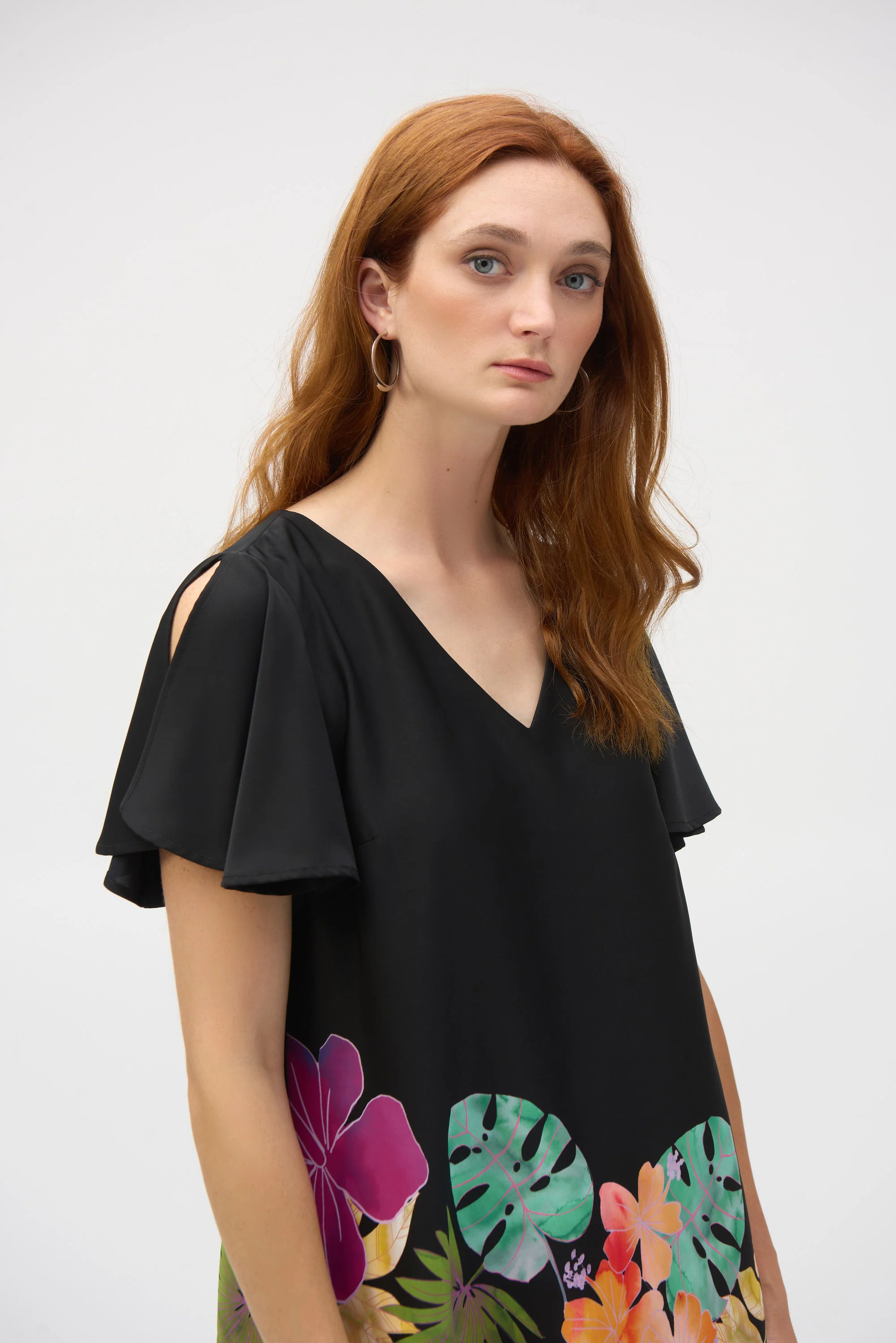 Joseph Ribkoff Black/Multi Tropical Print Straight Dress Style 252151 - Image 2