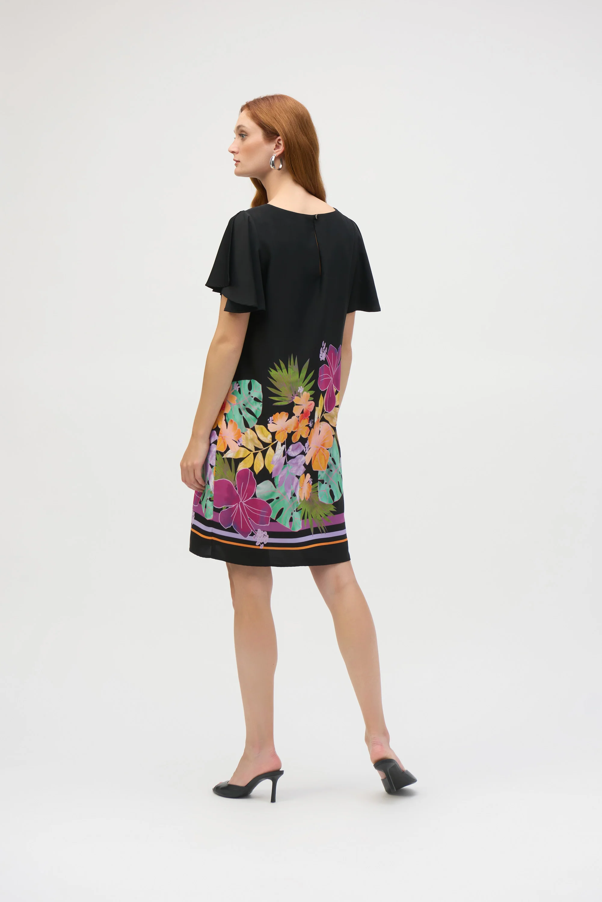 Joseph Ribkoff Black/Multi Tropical Print Straight Dress Style 252151 - Image 3