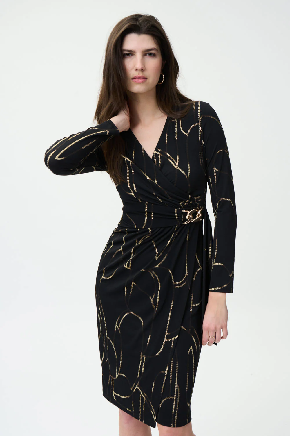 Joseph Ribkoff Black/Multi Wrap Dress Style 224284 - Image 2