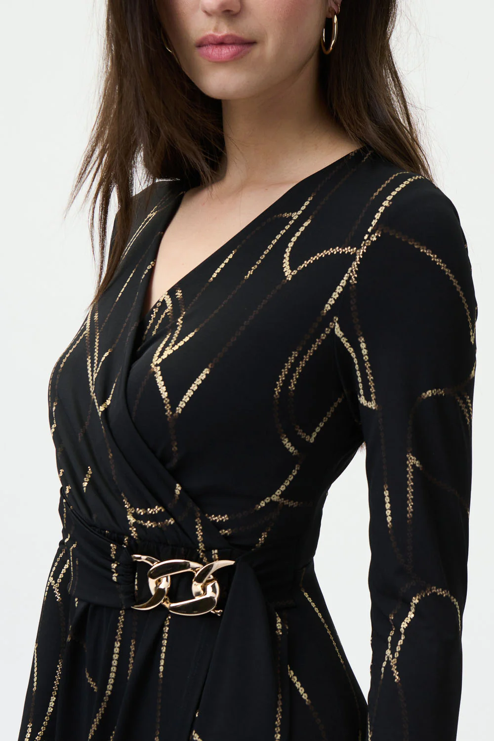 Joseph Ribkoff Black/Multi Wrap Dress Style 224284 - Image 3