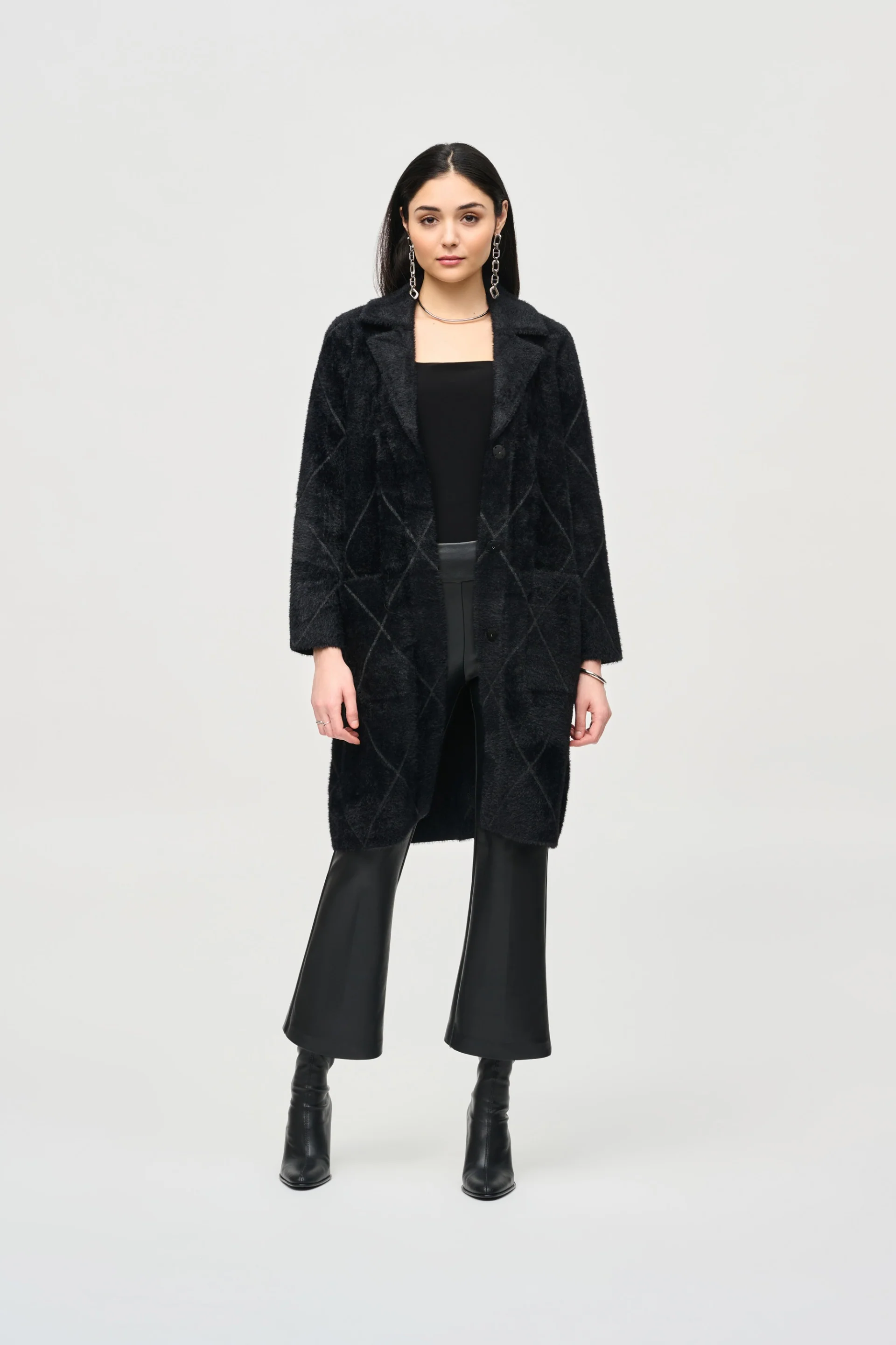 Joseph Ribkoff Black Notched Collar Coat Style 233951 - Image 4