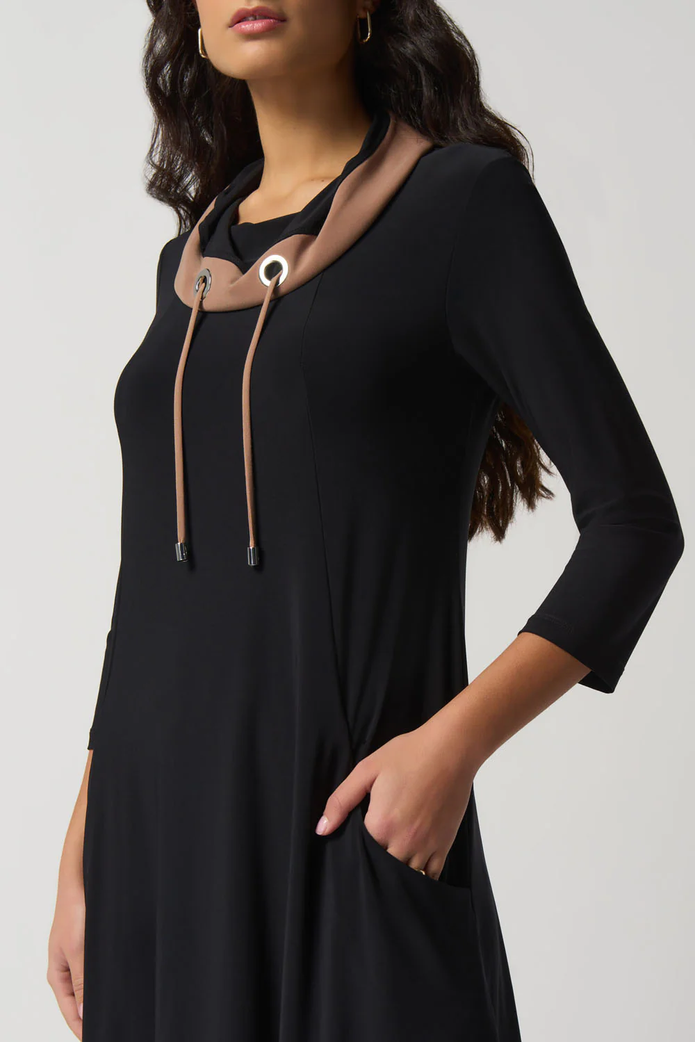 Joseph Ribkoff Black/Nutmeg Colour-Block A-Line Dress Style 233035 - Image 2