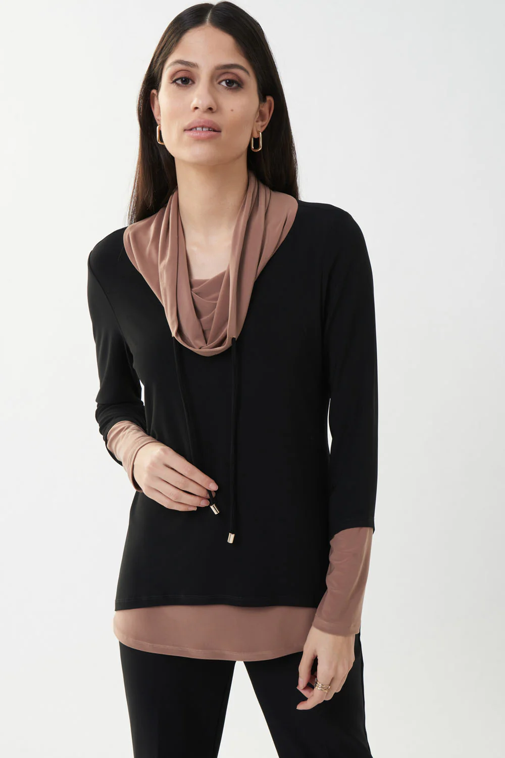 Joseph Ribkoff Black/Nutmeg Two-Tone Tunic Style 223302 - Image 2