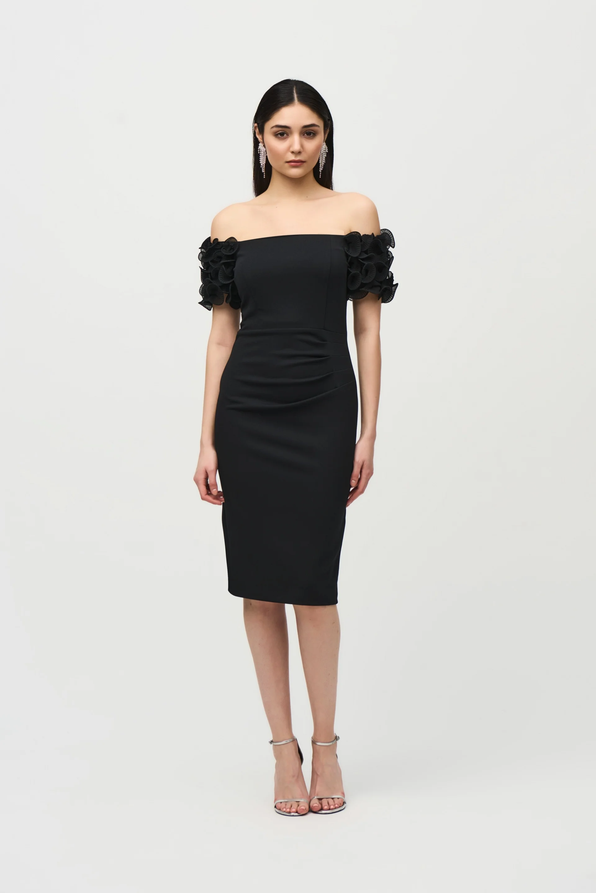Joseph Ribkoff Black Off-the-Shoulder Sheath Dress Style 241740