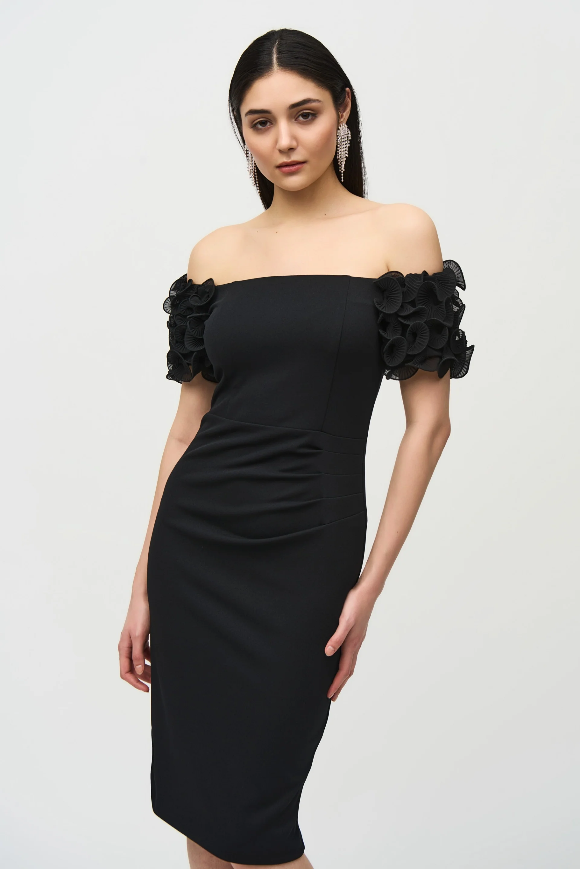 Joseph Ribkoff Black Off-the-Shoulder Sheath Dress Style 241740 - Image 2