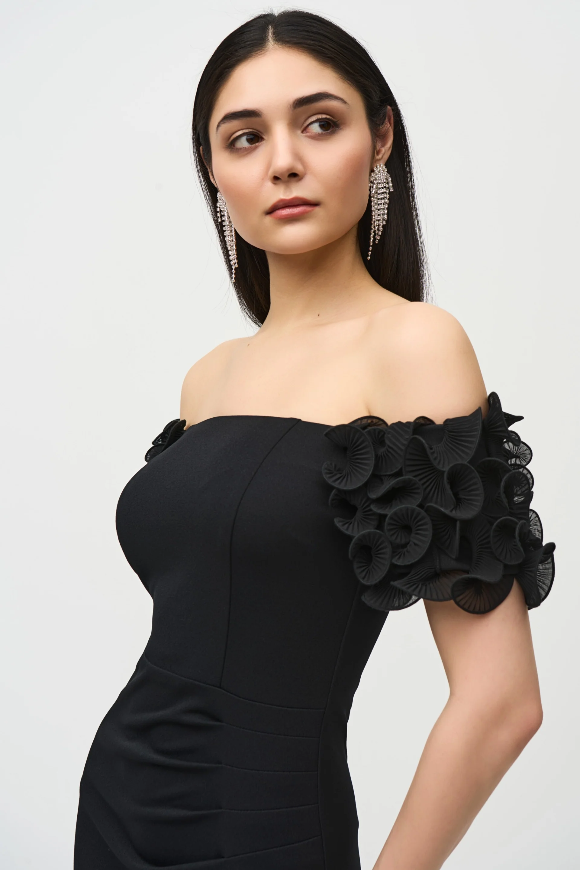 Joseph Ribkoff Black Off-the-Shoulder Sheath Dress Style 241740 - Image 3
