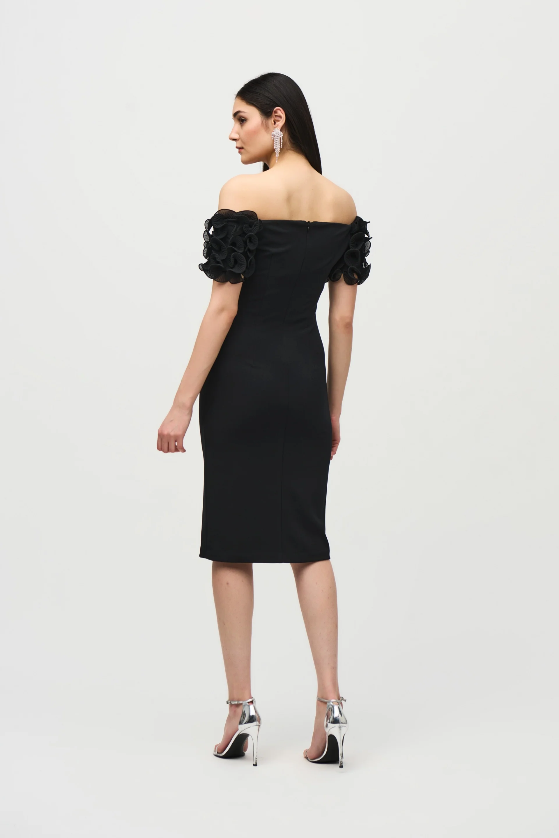 Joseph Ribkoff Black Off-the-Shoulder Sheath Dress Style 241740 - Image 4
