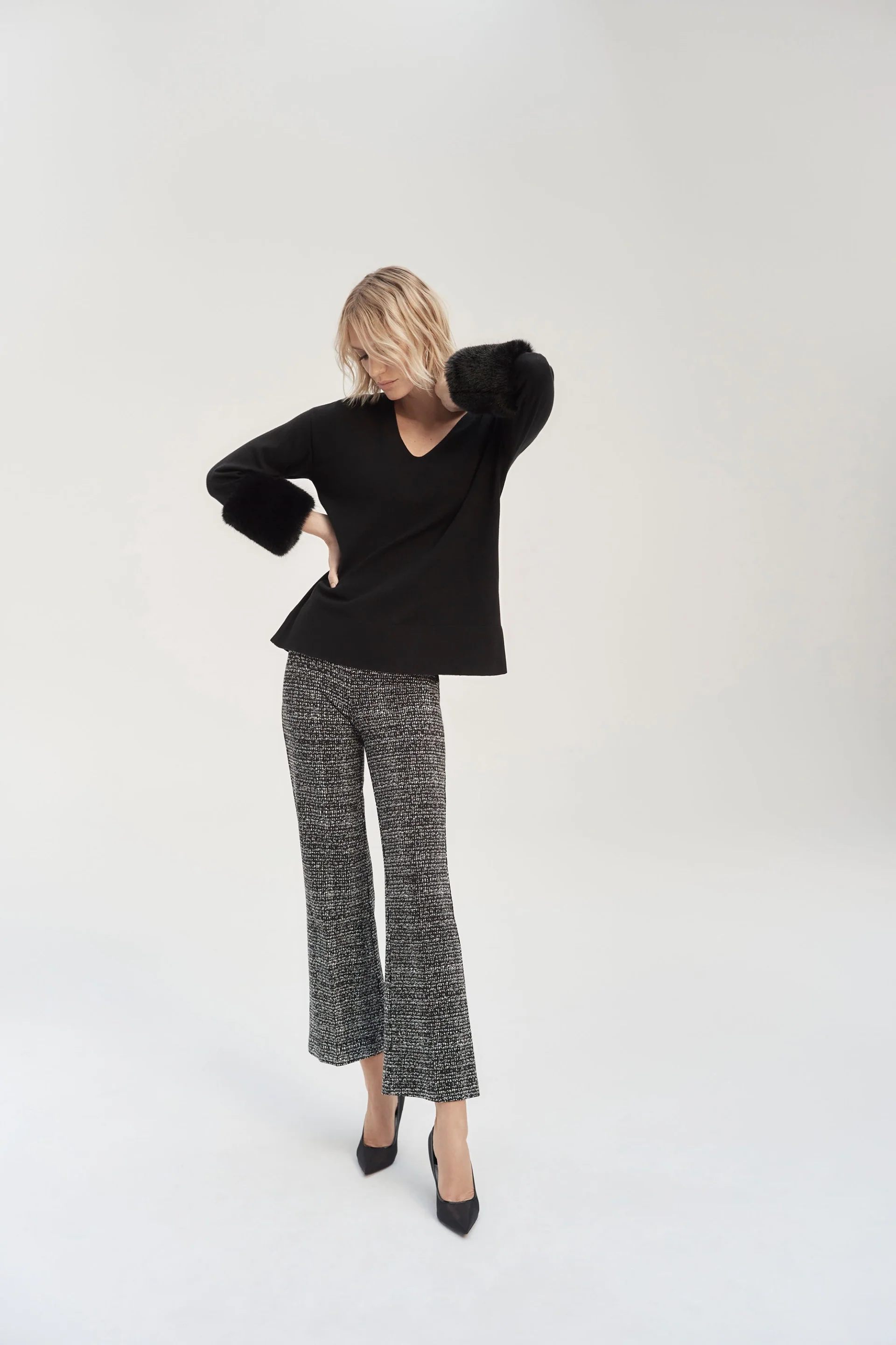 Joseph Ribkoff Black/Off-White Abstract Print Pants Style 243047 - Image 4