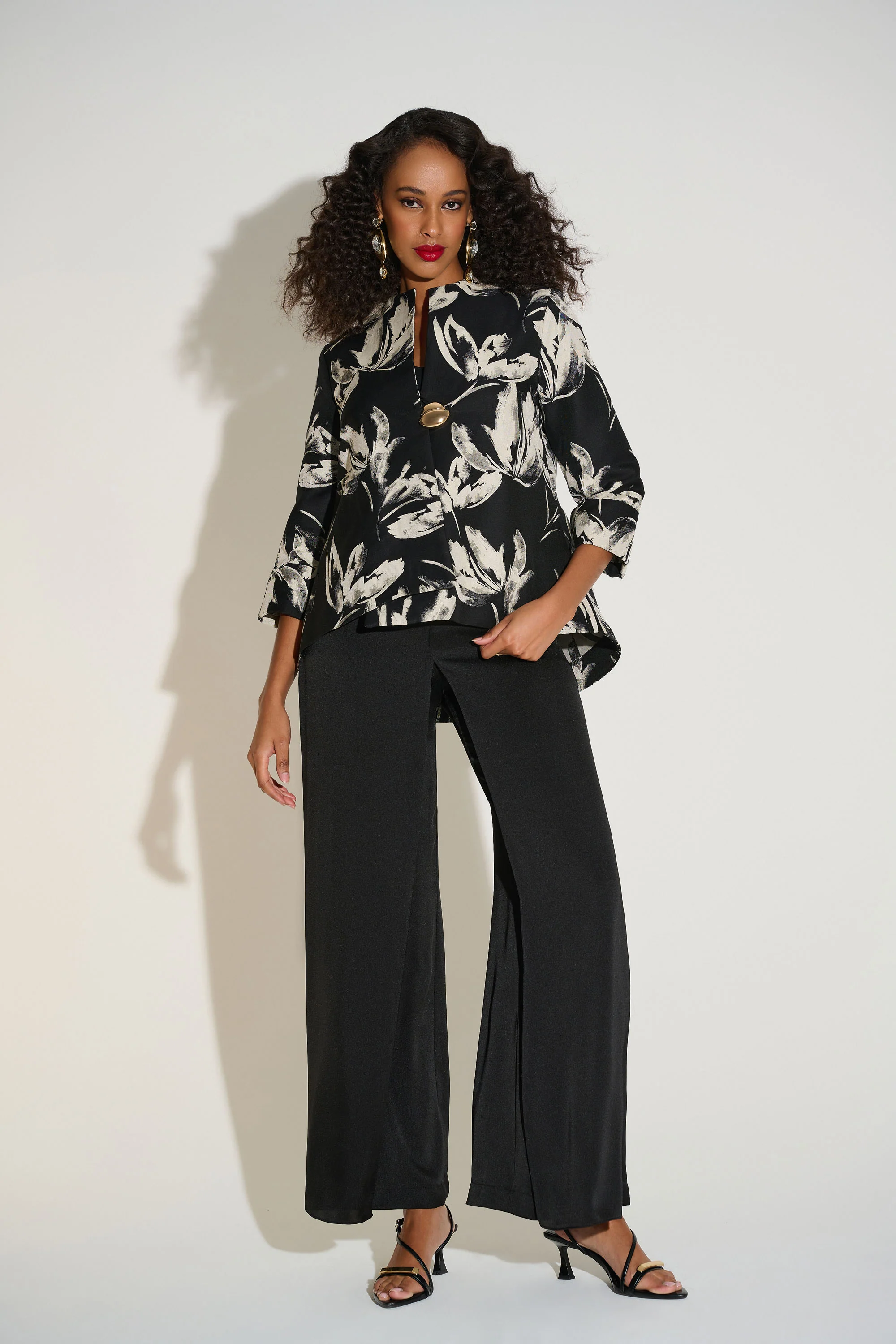 Joseph Ribkoff Jacquard Floral Print Swing Jacket Style 253719 - Image 2