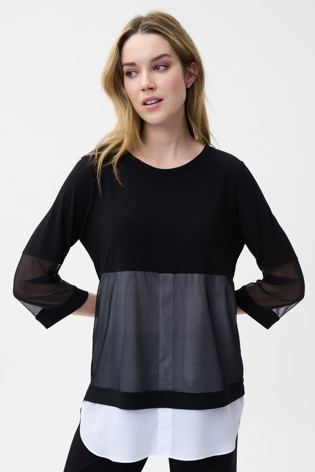 Joseph Ribkoff Black/Off-White Sheer Panel Top Style 221016
