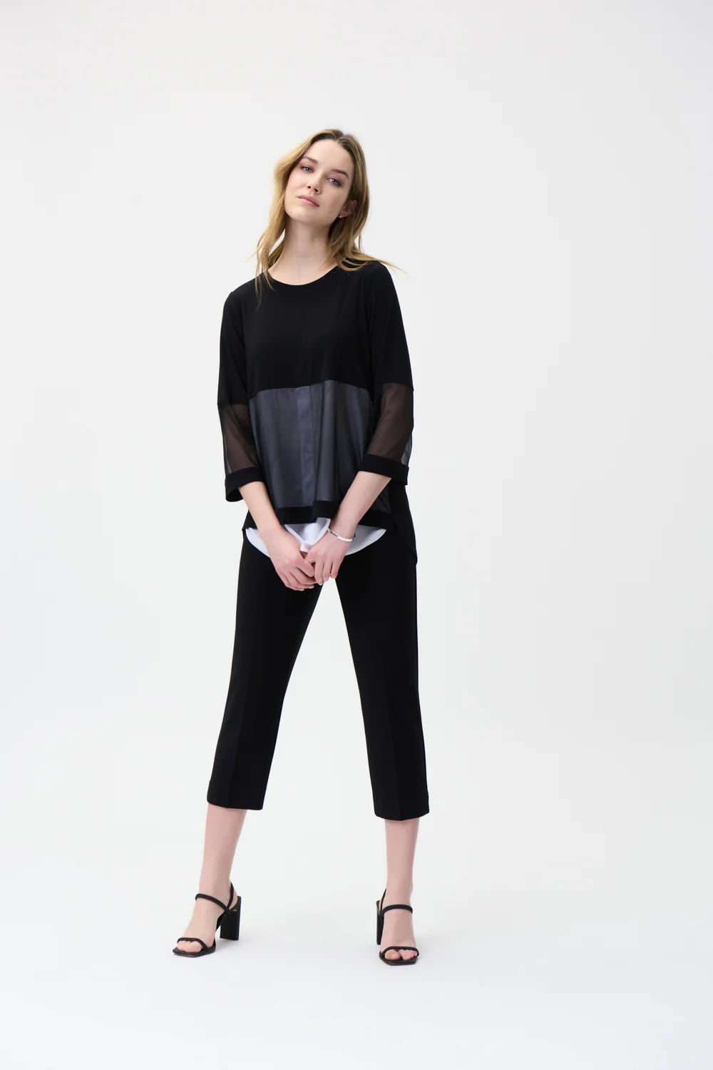 Joseph Ribkoff Black/Off-White Sheer Panel Top Style 221016 - Image 2