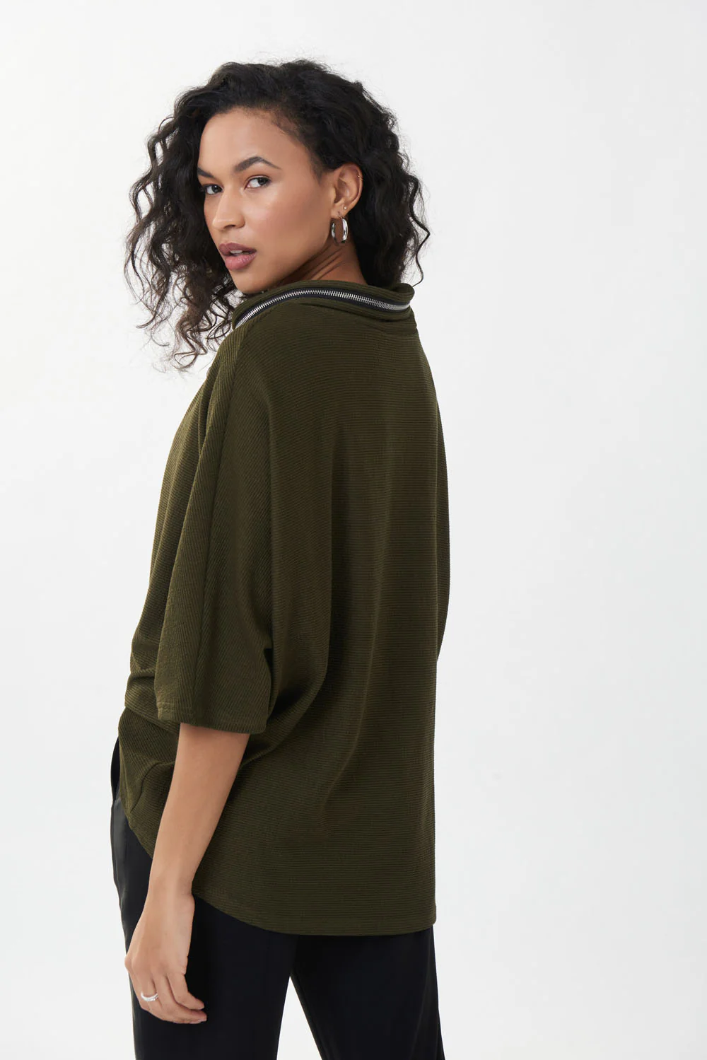 Joseph Ribkoff Black/Olive Hooded Top Style 213621R - Image 4