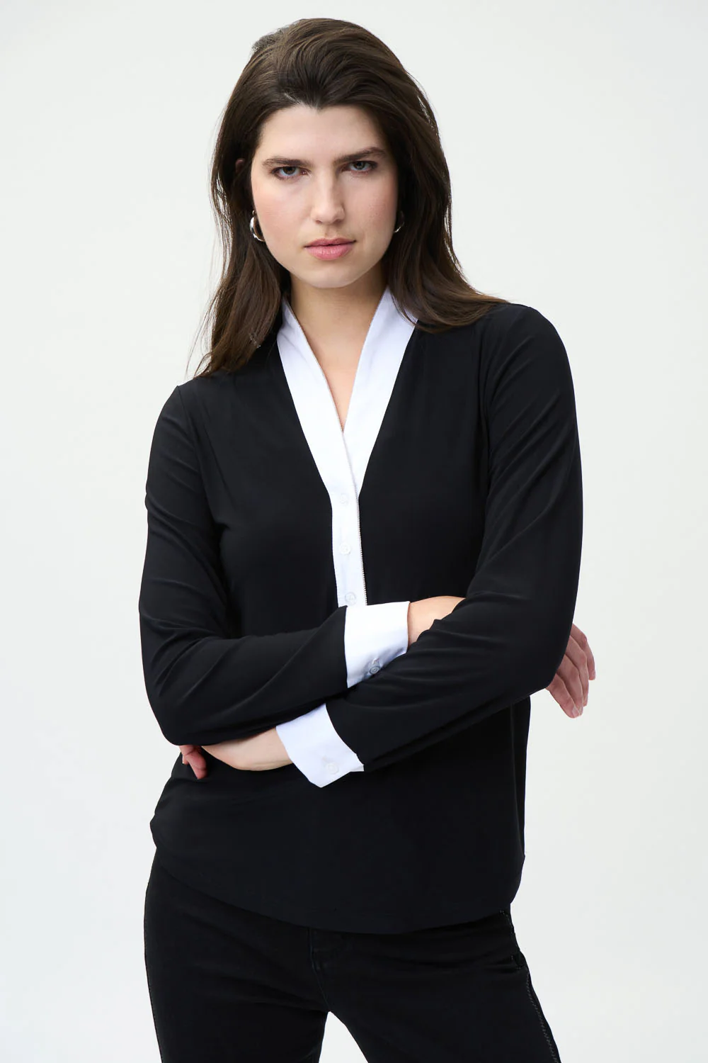 Joseph Ribkoff Black/Optic White Woven Top Style 224180