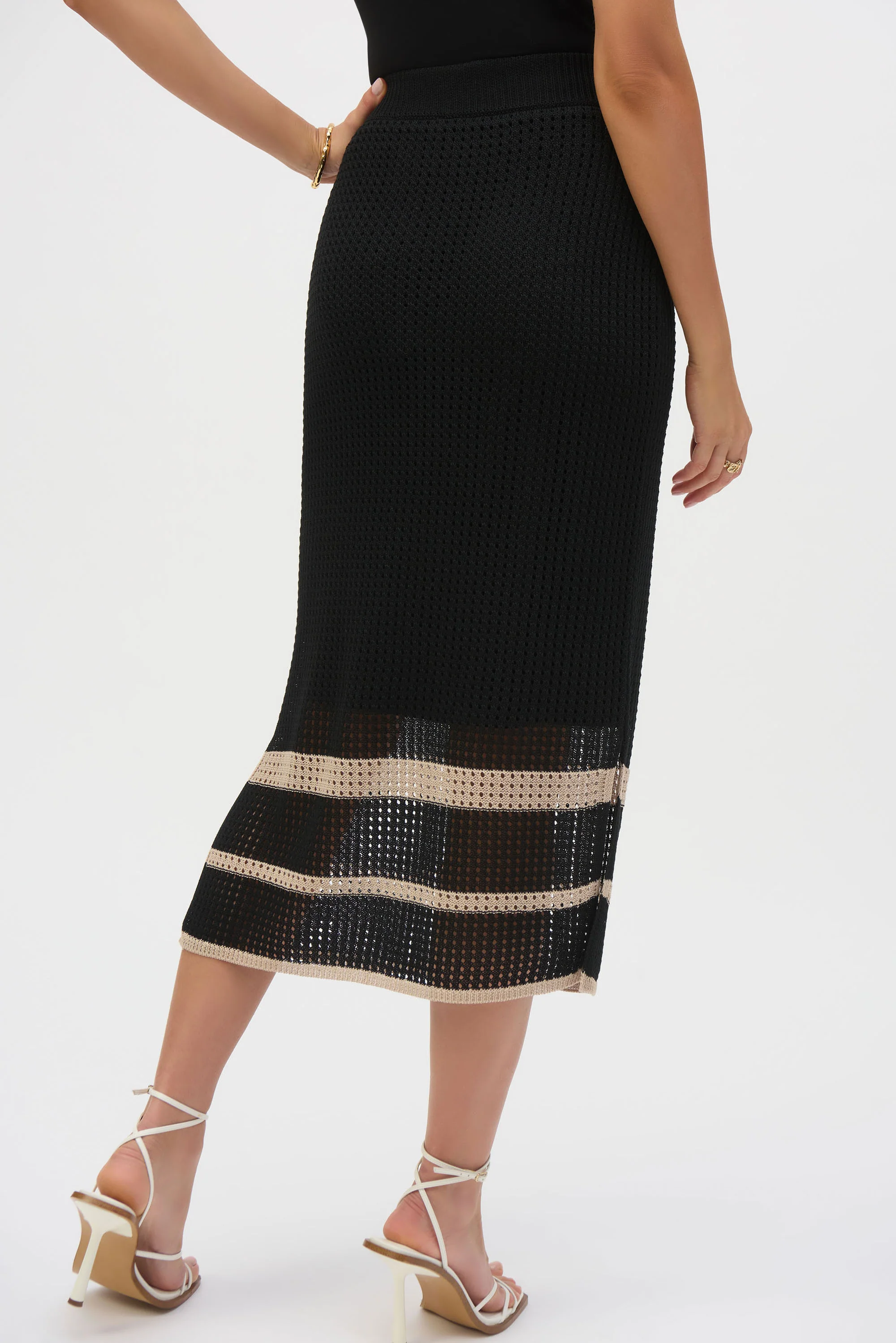 Joseph Ribkoff Black/Parchment Open Stitch Stripe Skirt Style 252923 - Image 2