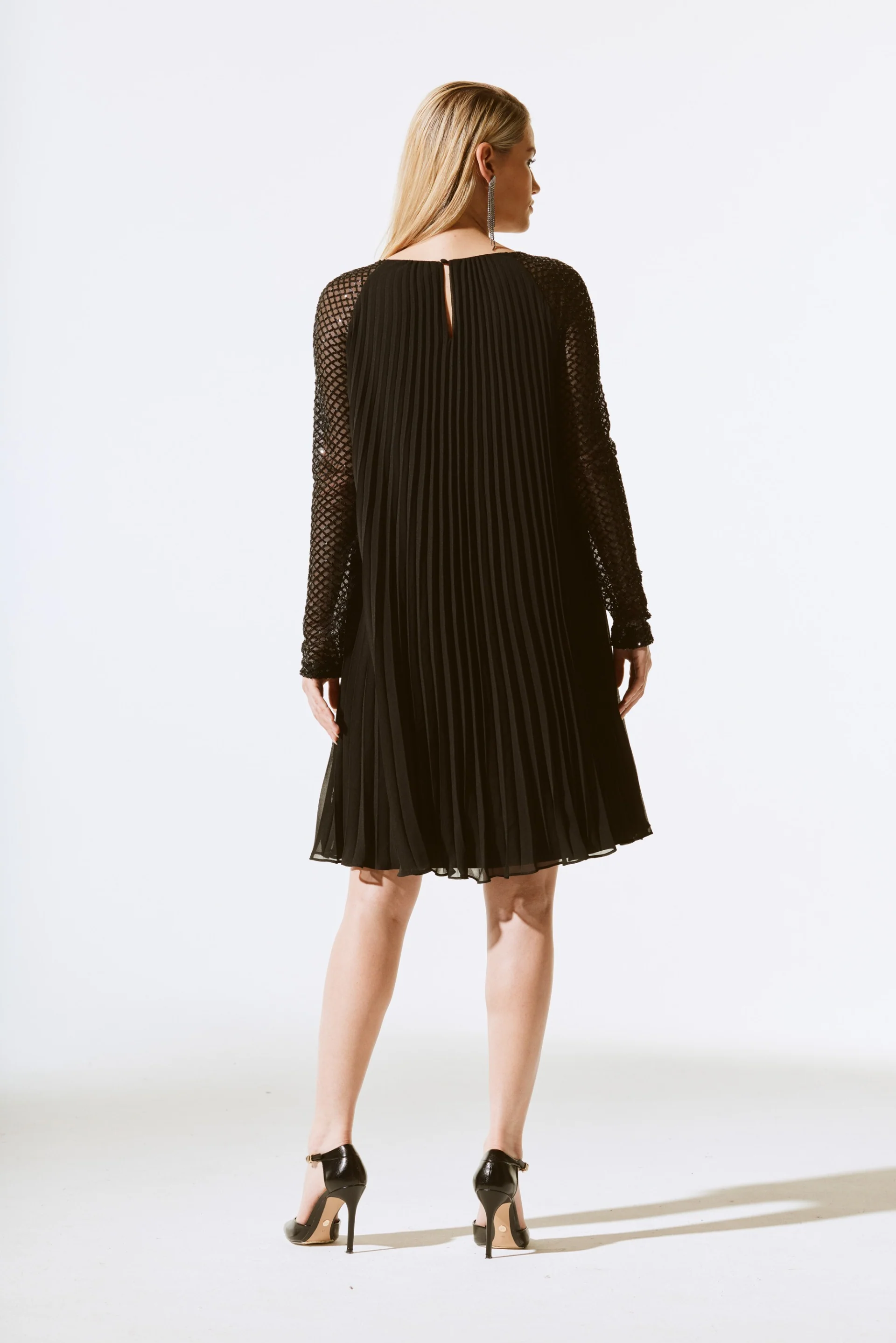 Joseph Ribkoff Black Pleated Chiffon Dress With Sequins Style 243778 - Image 6
