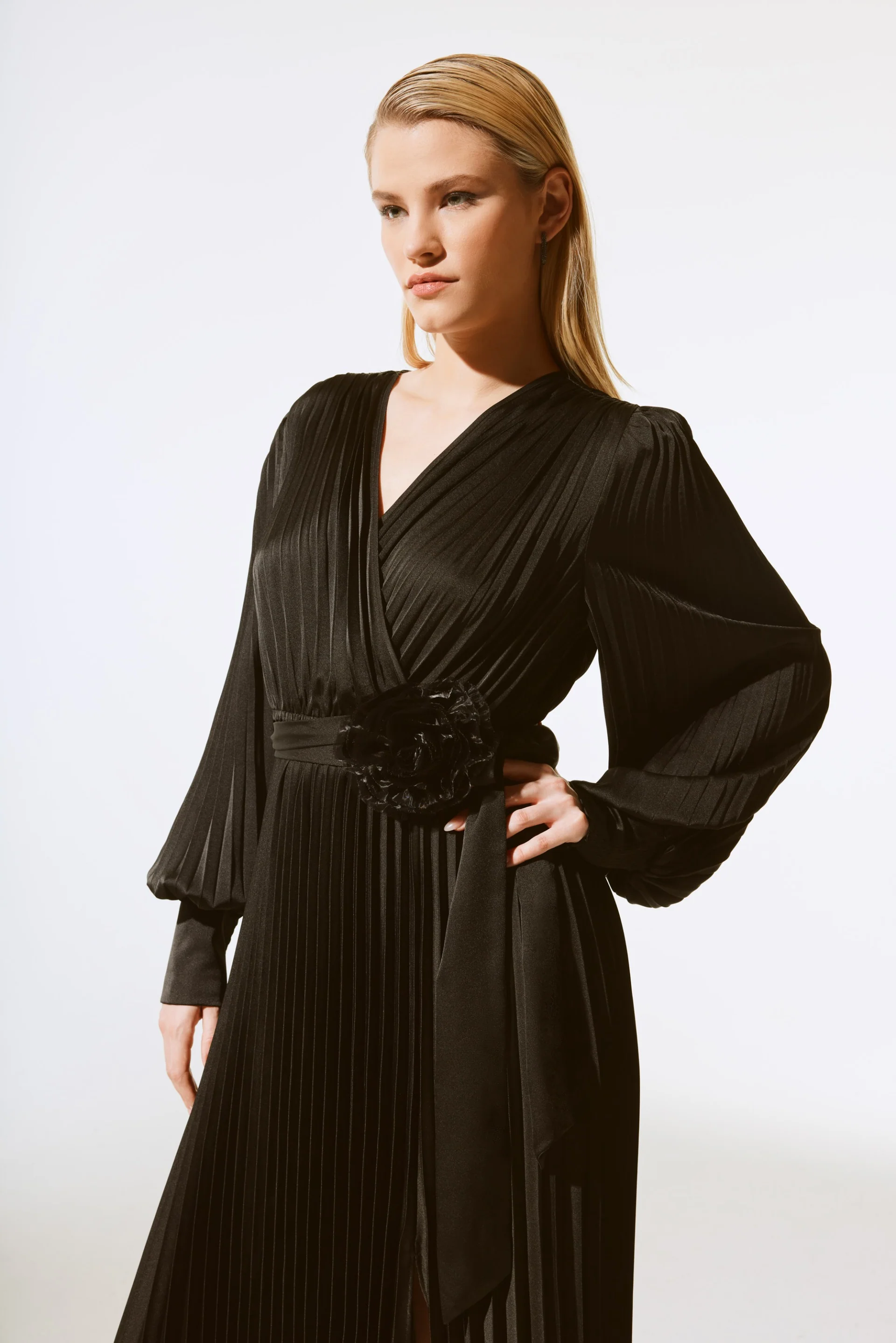 Joseph Ribkoff Black Pleated Midi Dress Style 243771X - Image 2