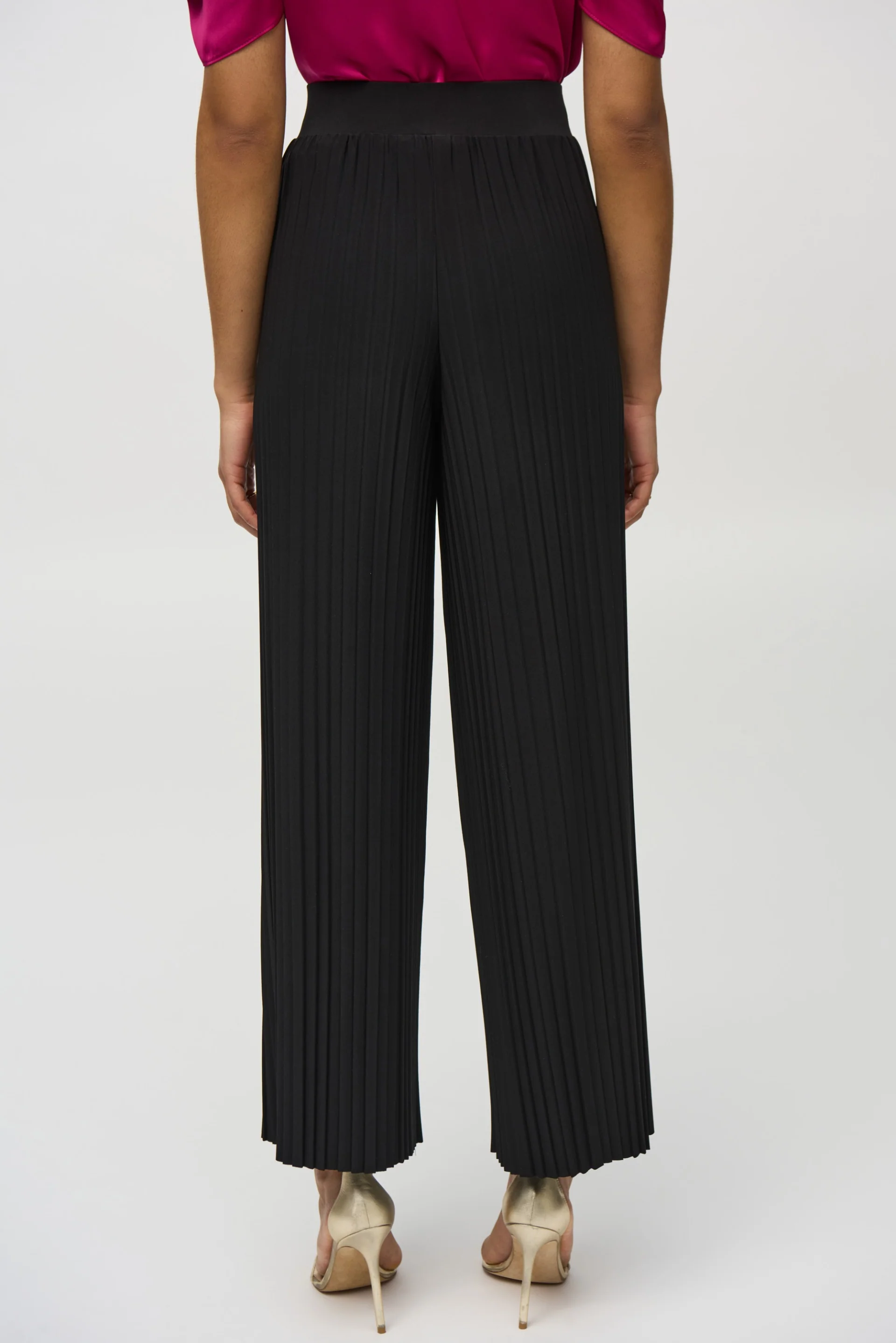 Joseph Ribkoff Black Pleated Silky Knit Wide-Leg Pants Style 244169 - Image 3