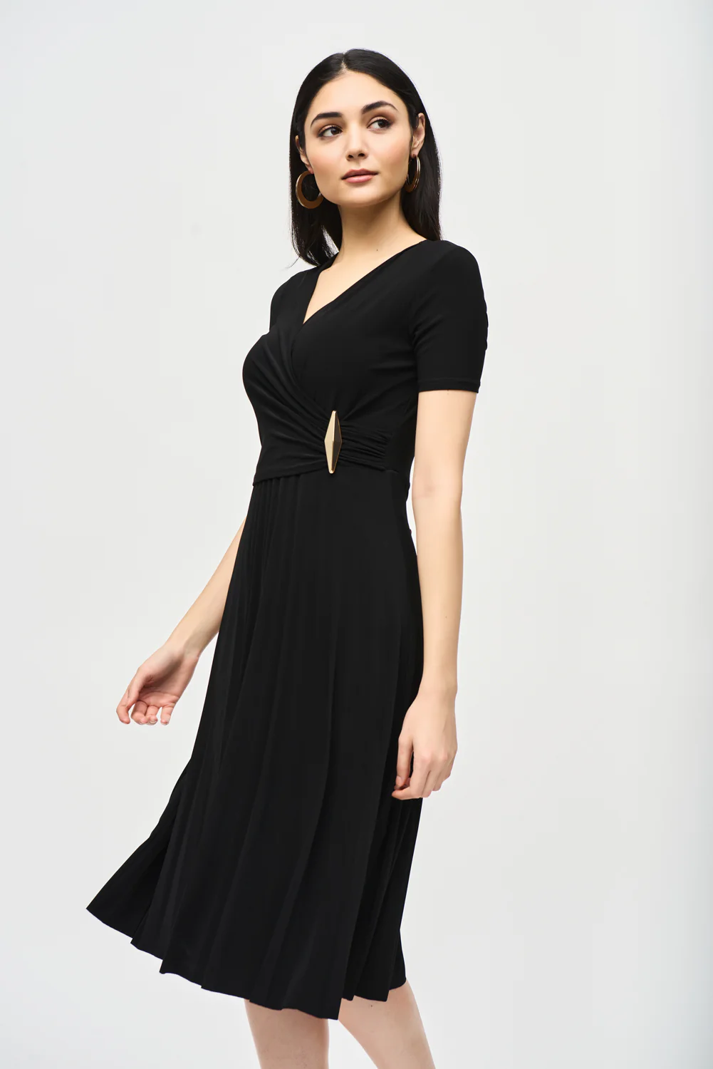 Joseph Ribkoff Black Pleated Wrap Dress Style 241013 - Image 2