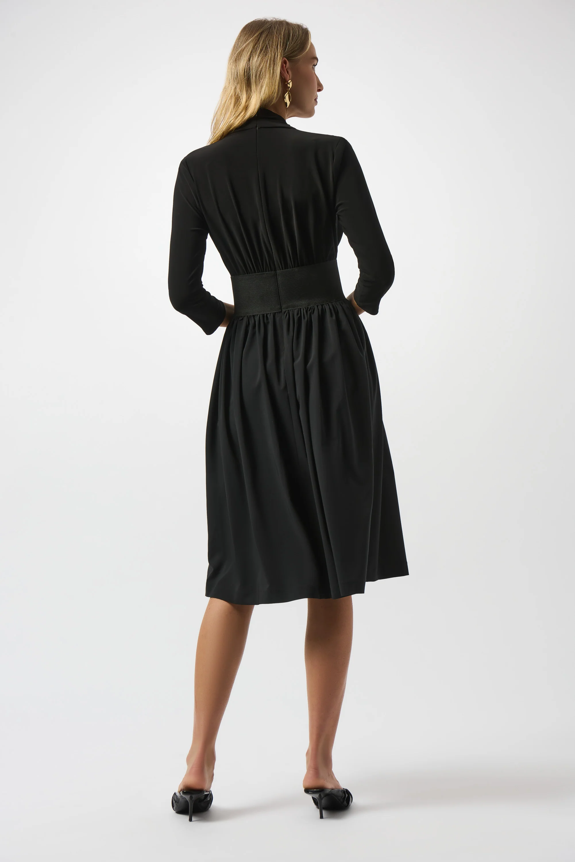 Joseph Ribkoff Black Poplin And Silky Knit Fit and Flare Dress Style 253185 - Image 4