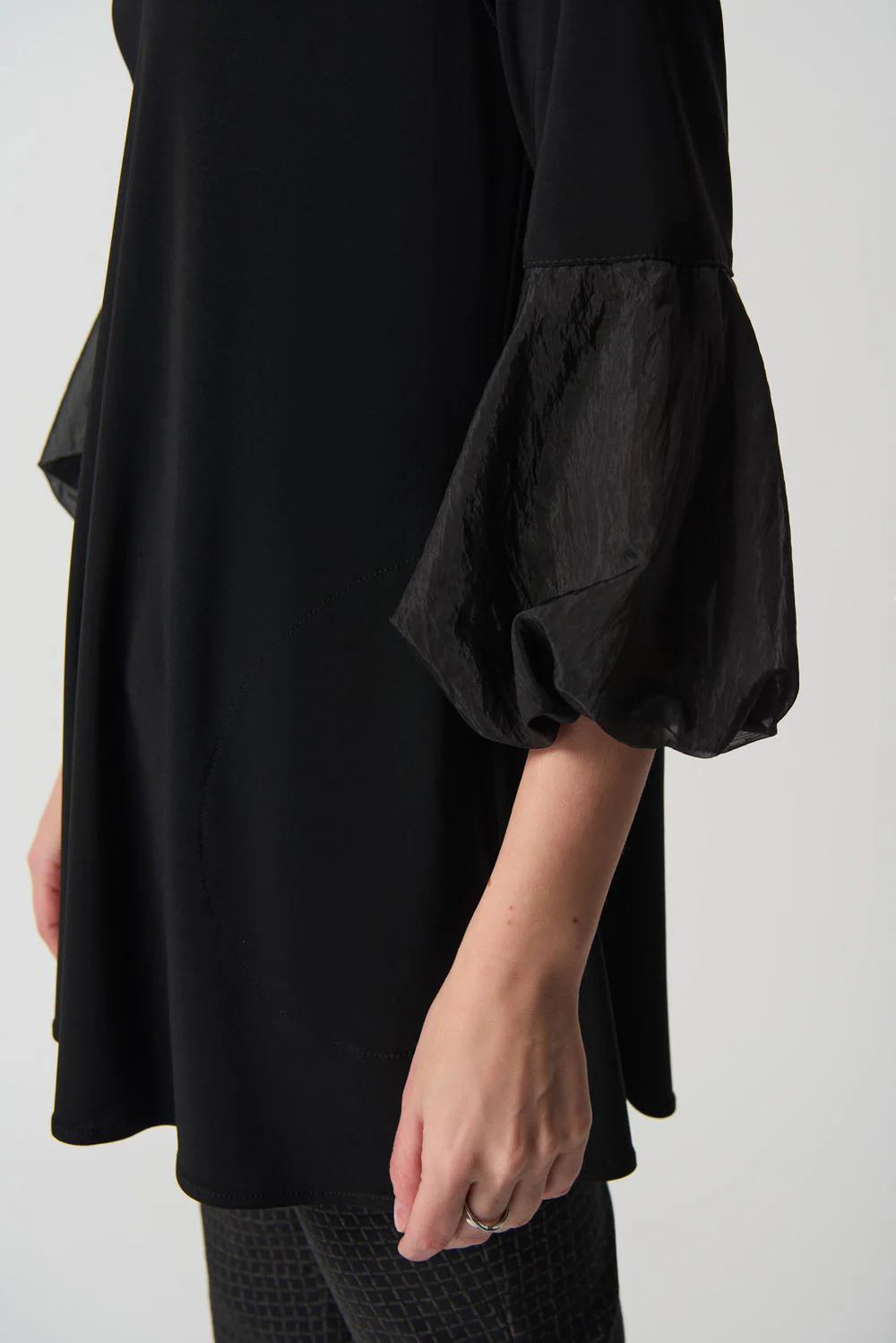 Joseph Ribkoff Black Puff Sleeve Flared Tunic Style 233117 - Image 2