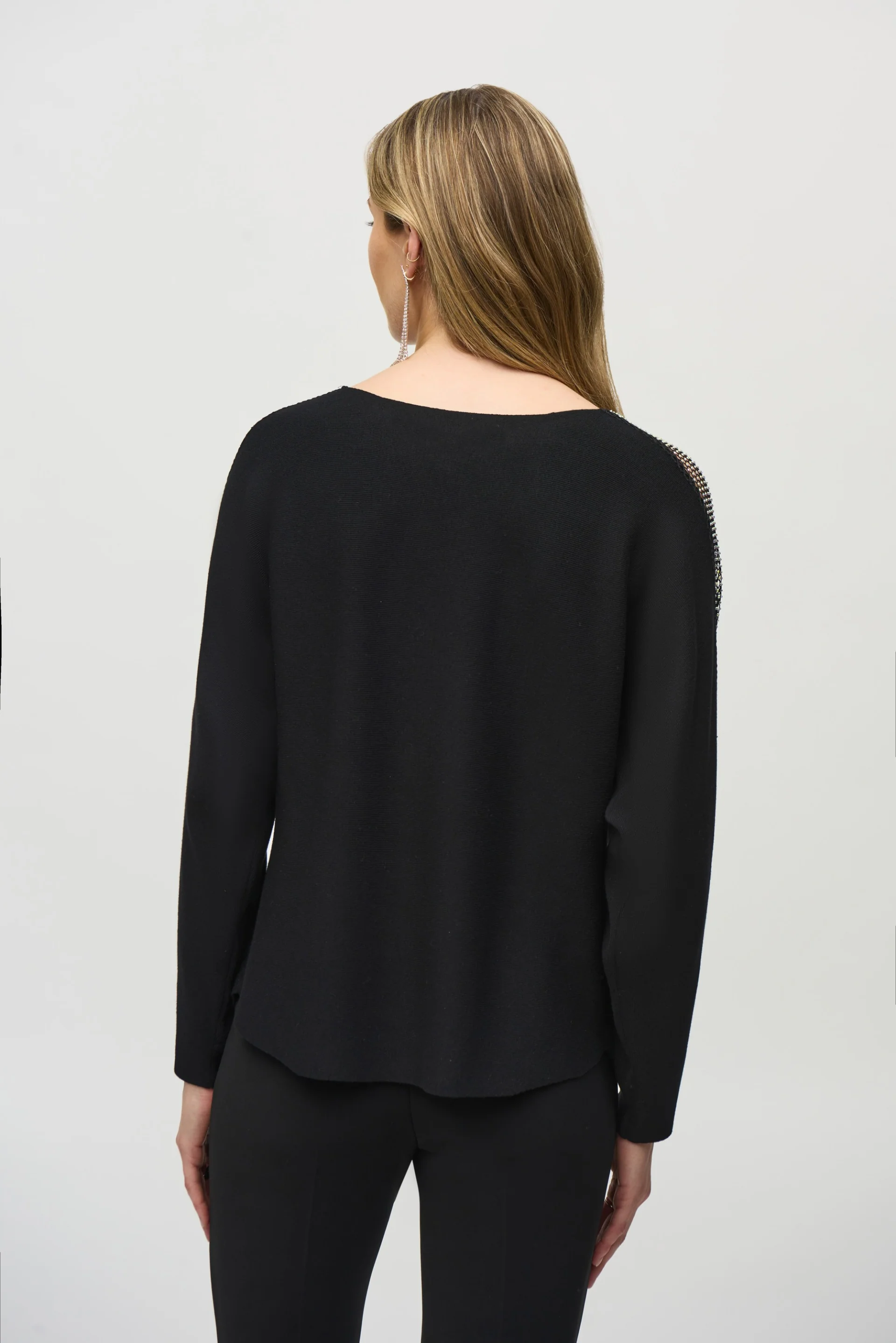Joseph Ribkoff Black Pullover with Lace and Sequin Trim Style 244910 - Image 3
