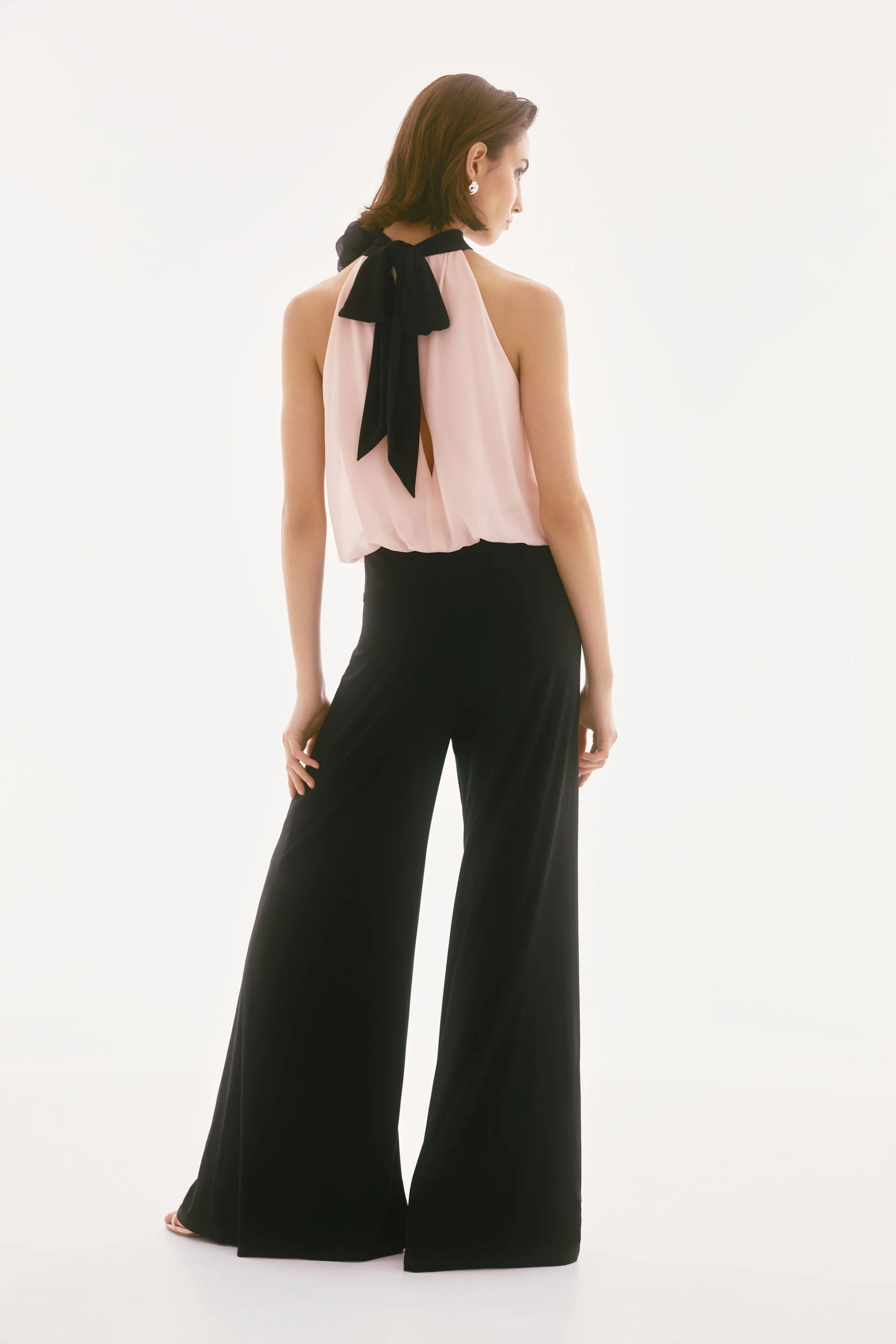 Joseph Ribkoff Black/Quartz Silky Knit and Chiffon Wide Leg Jumpsuit Style 251745 - Image 4
