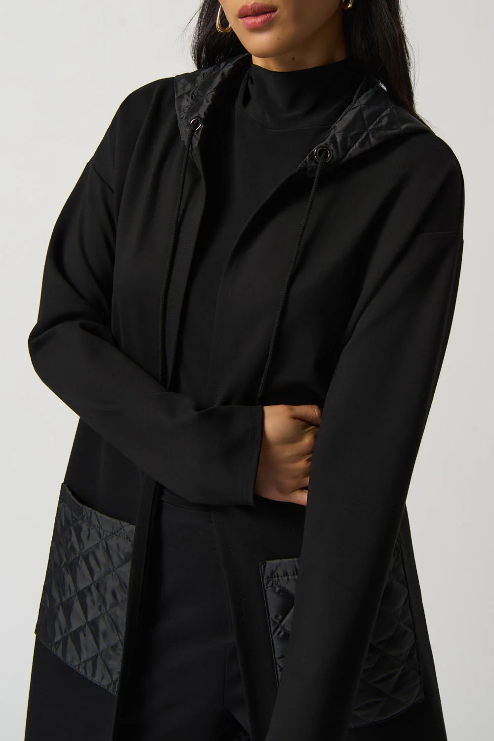 Joseph Ribkoff Black Quilted Hooded Jacket Style 233058 - Image 3