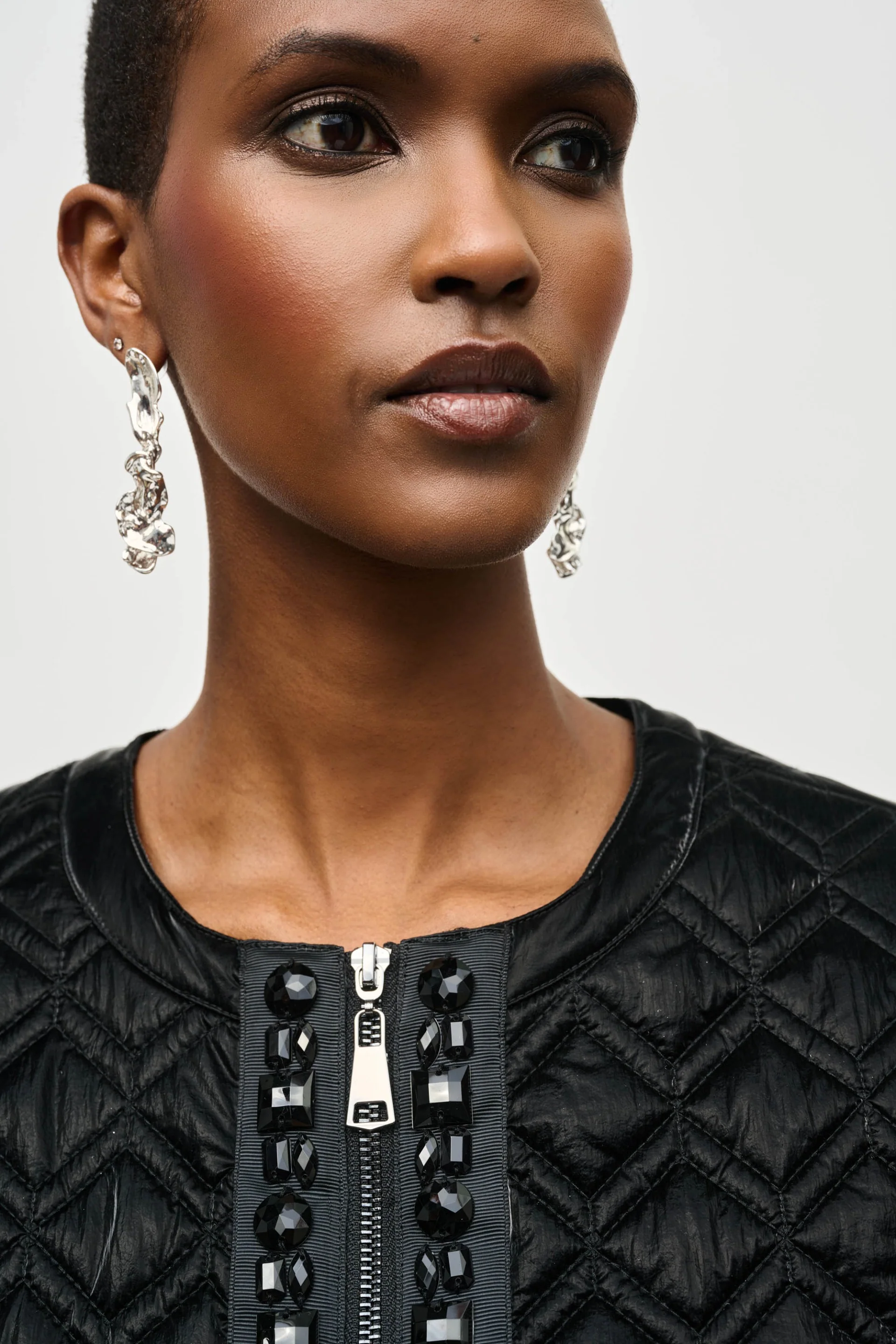 Joseph Ribkoff Black Quilted Puffer Coat With Trim Detail Style 243920 - Image 2