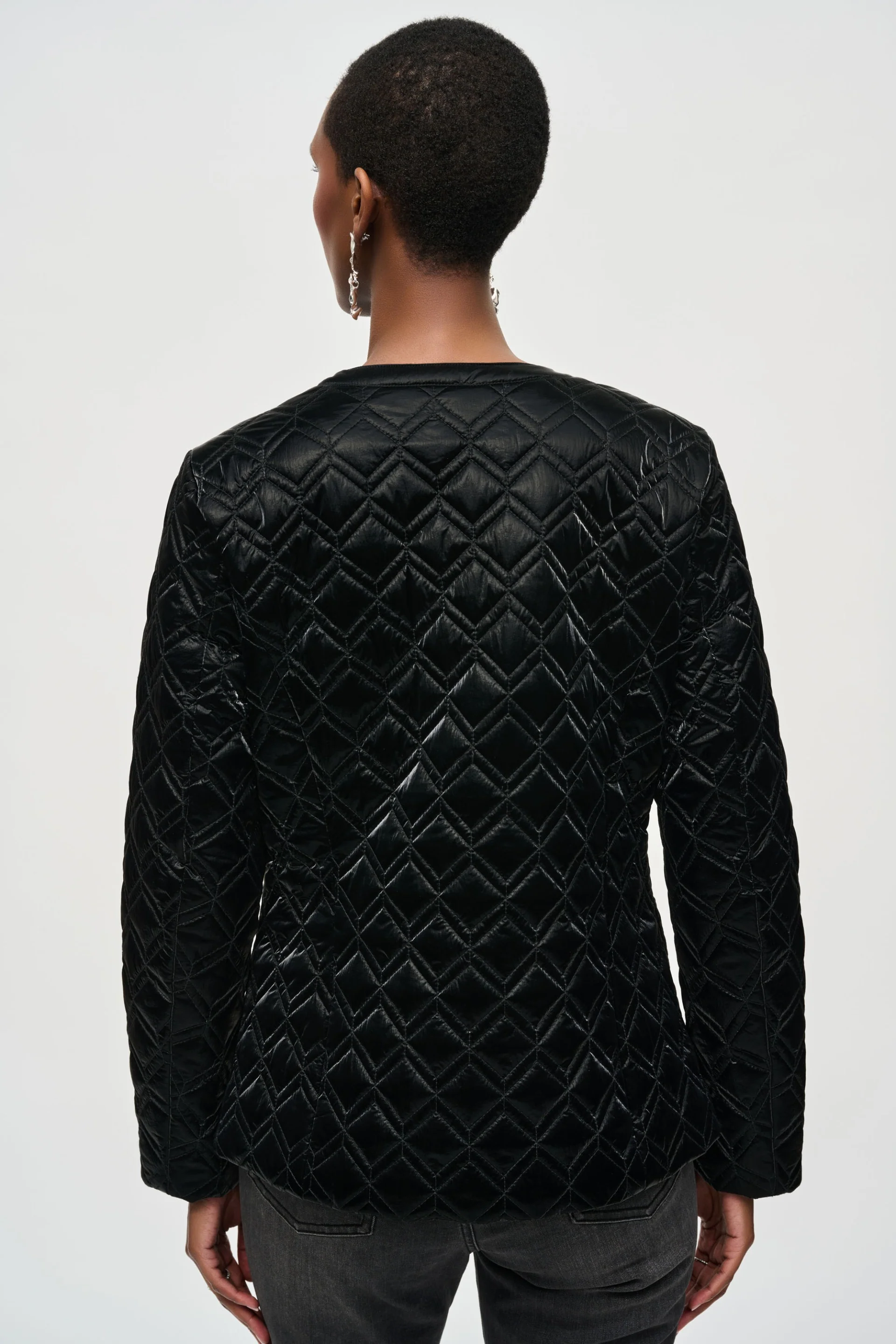 Joseph Ribkoff Black Quilted Puffer Coat With Trim Detail Style 243920 - Image 3