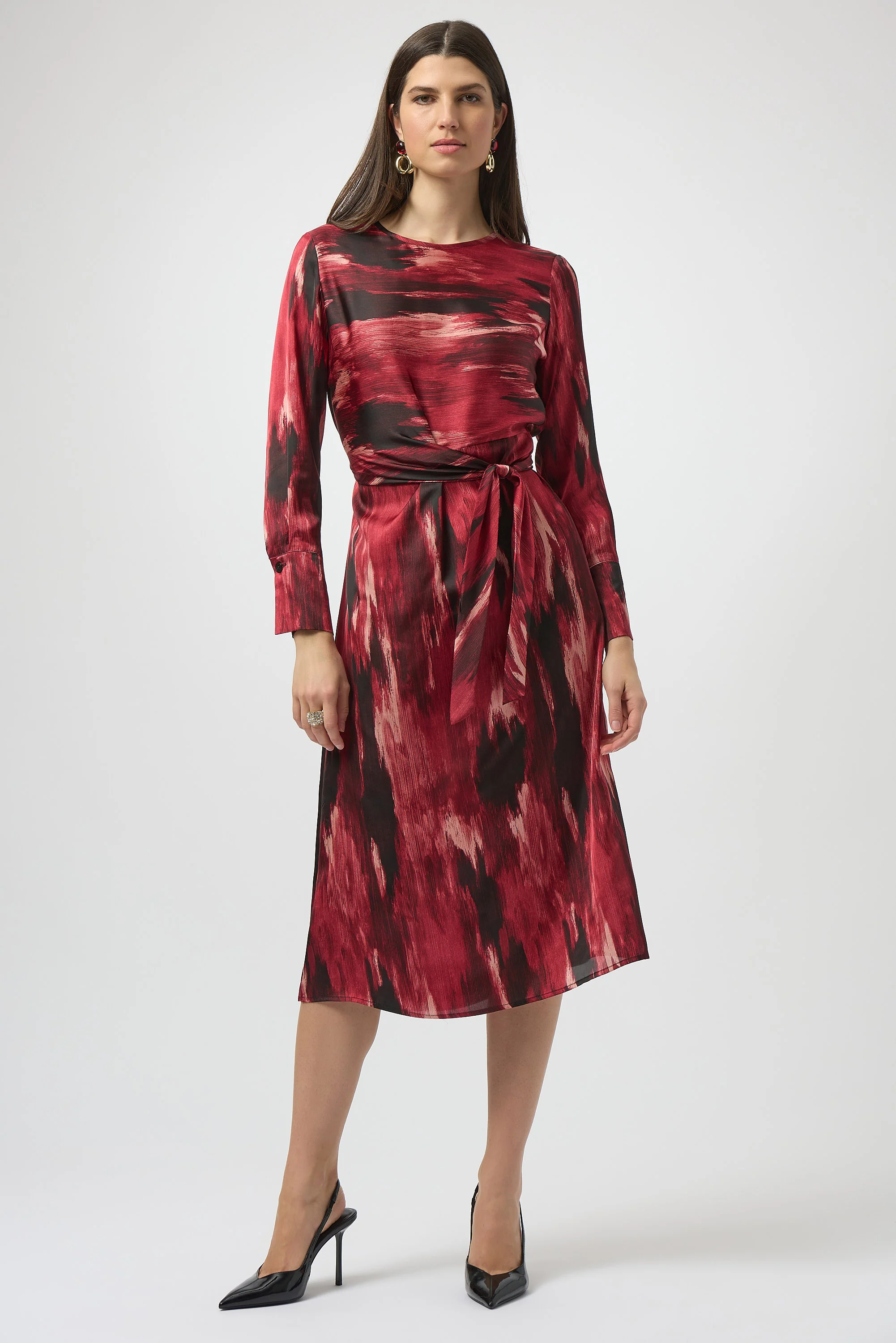 Joseph Ribkoff Black/Red Abstract Print Fit & Flare Dress Style 254124 - Image 4