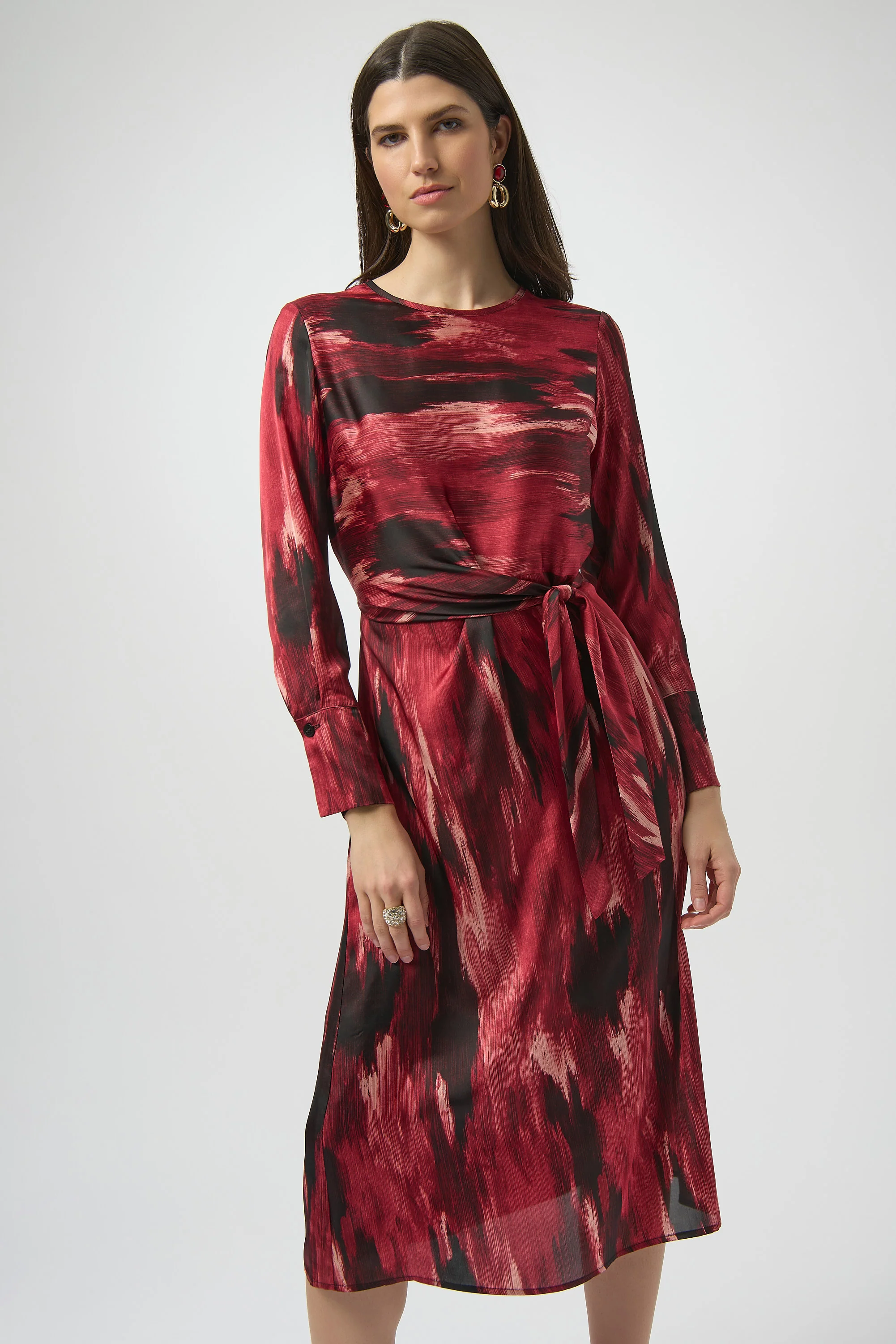 Joseph Ribkoff Black/Red Abstract Print Fit & Flare Dress Style 254124 - Image 5