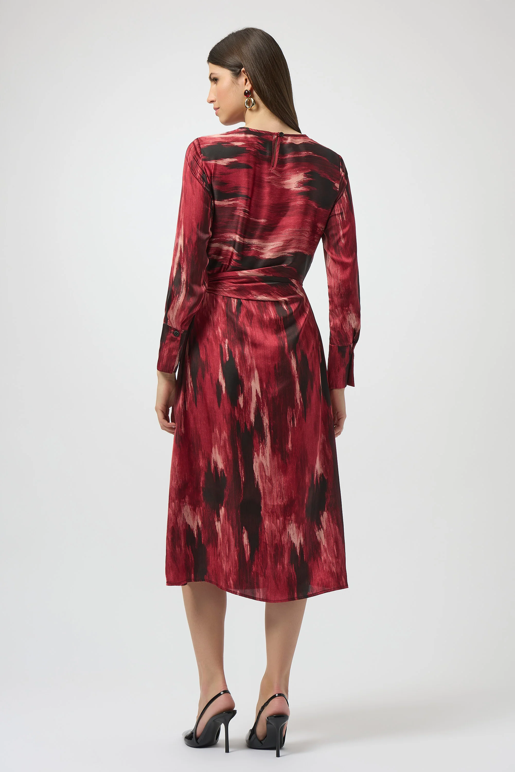 Joseph Ribkoff Black/Red Abstract Print Fit & Flare Dress Style 254124 - Image 6