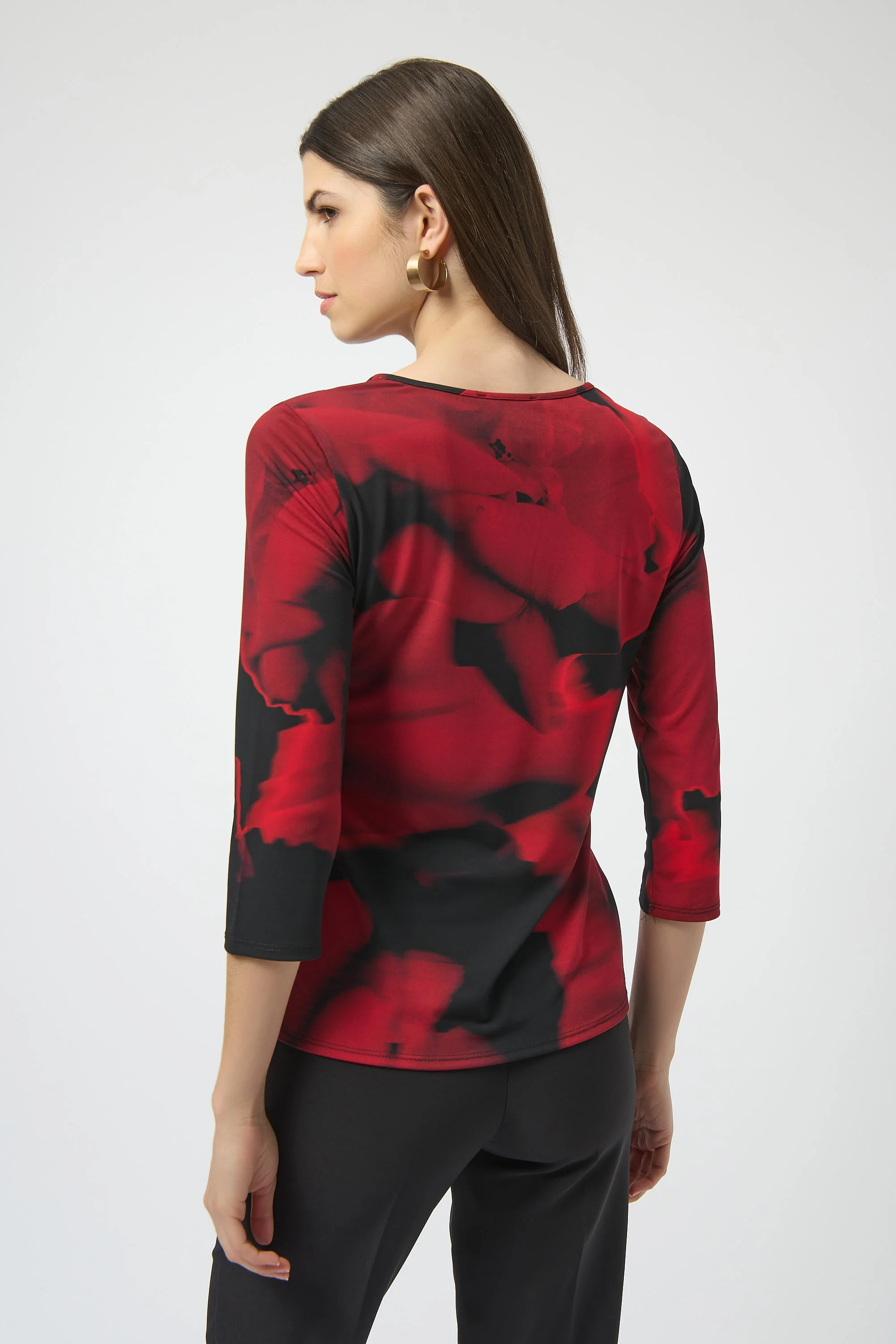 Joseph Ribkoff Black/Red Abstract Print Fitted Top Style 254095 - Image 2