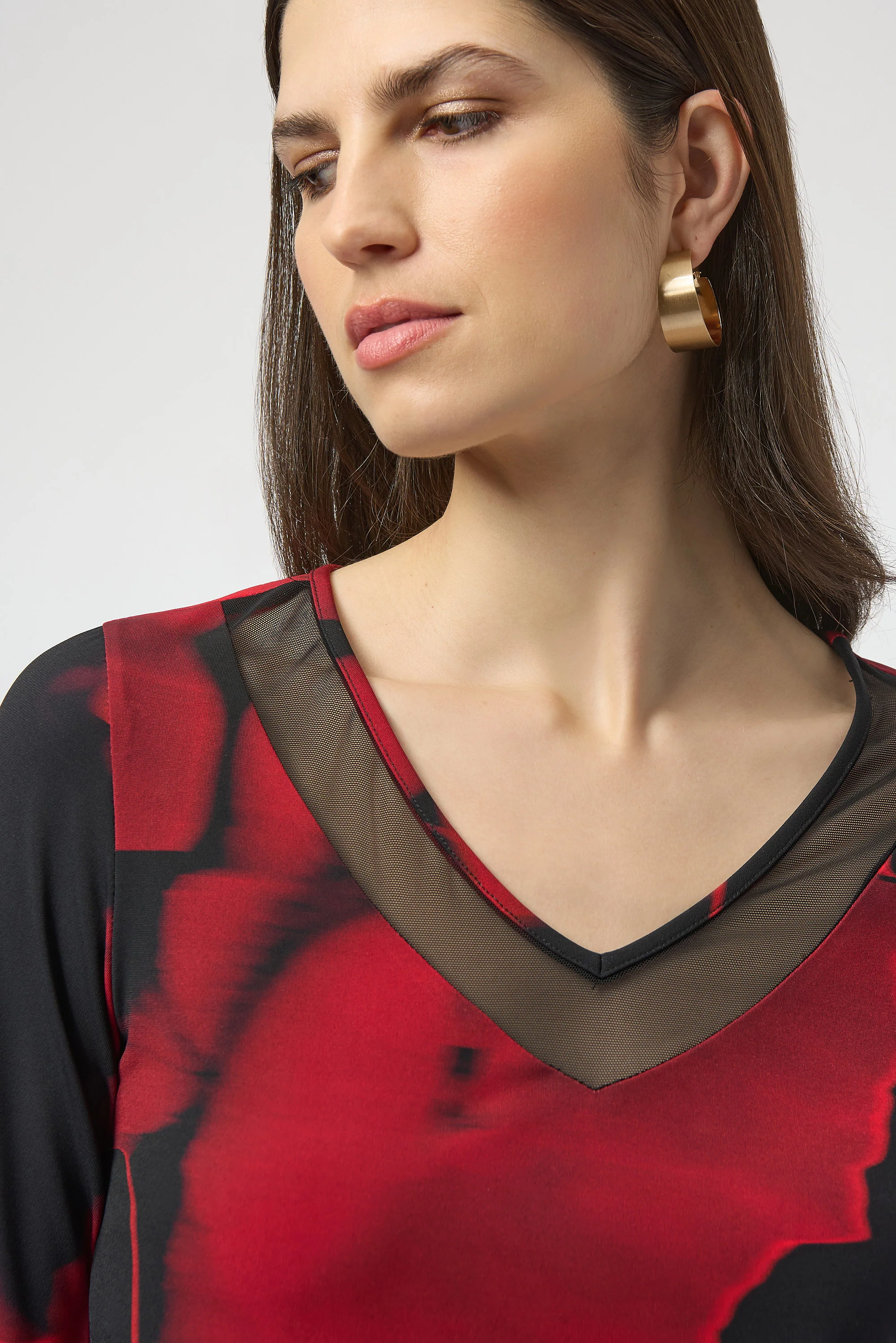 Joseph Ribkoff Black/Red Abstract Print Fitted Top Style 254095 - Image 4